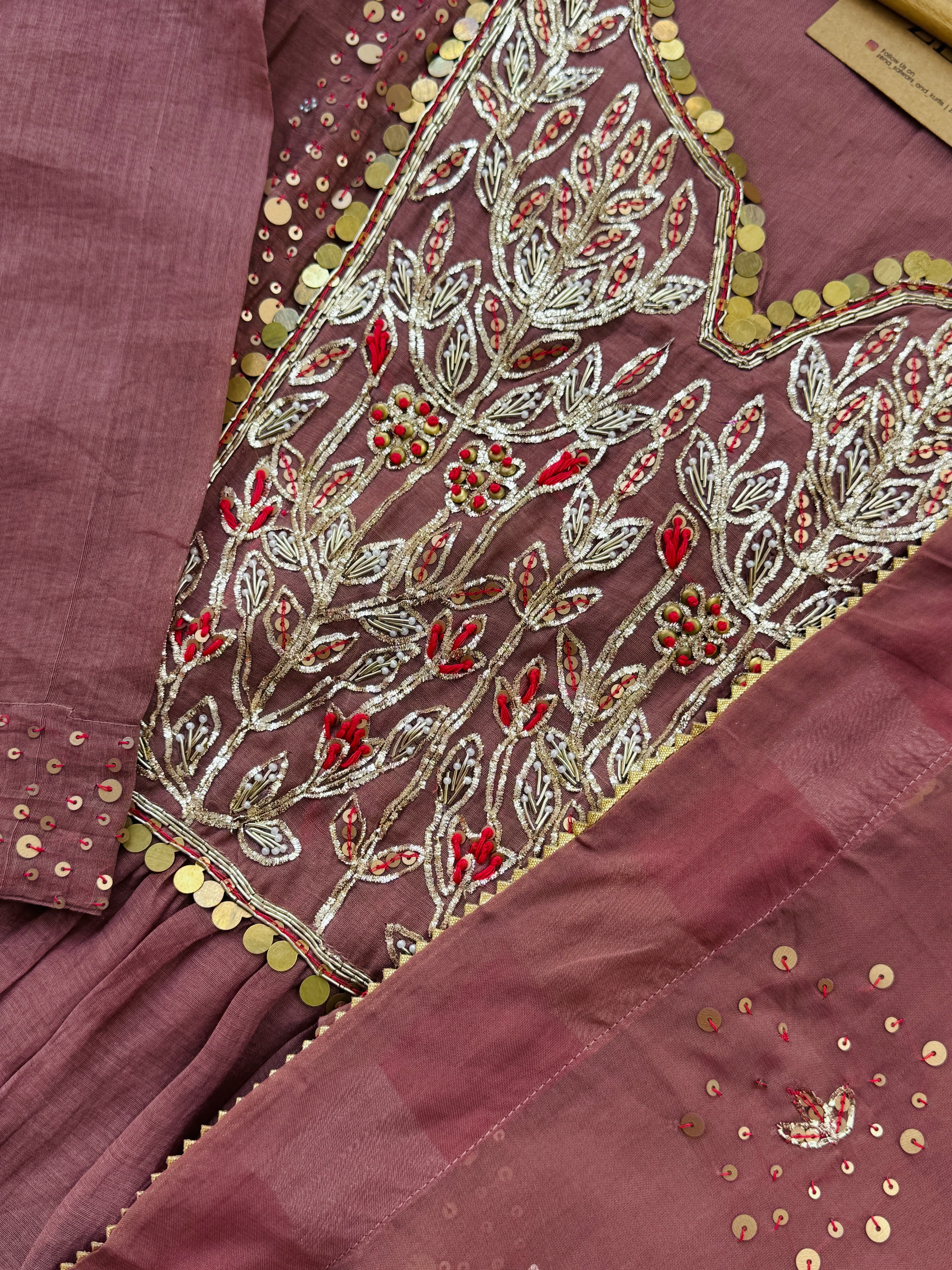 Premium Mul Chanderi Handwork Kurti Set β Top, Bottom & Dupatta - Image 5