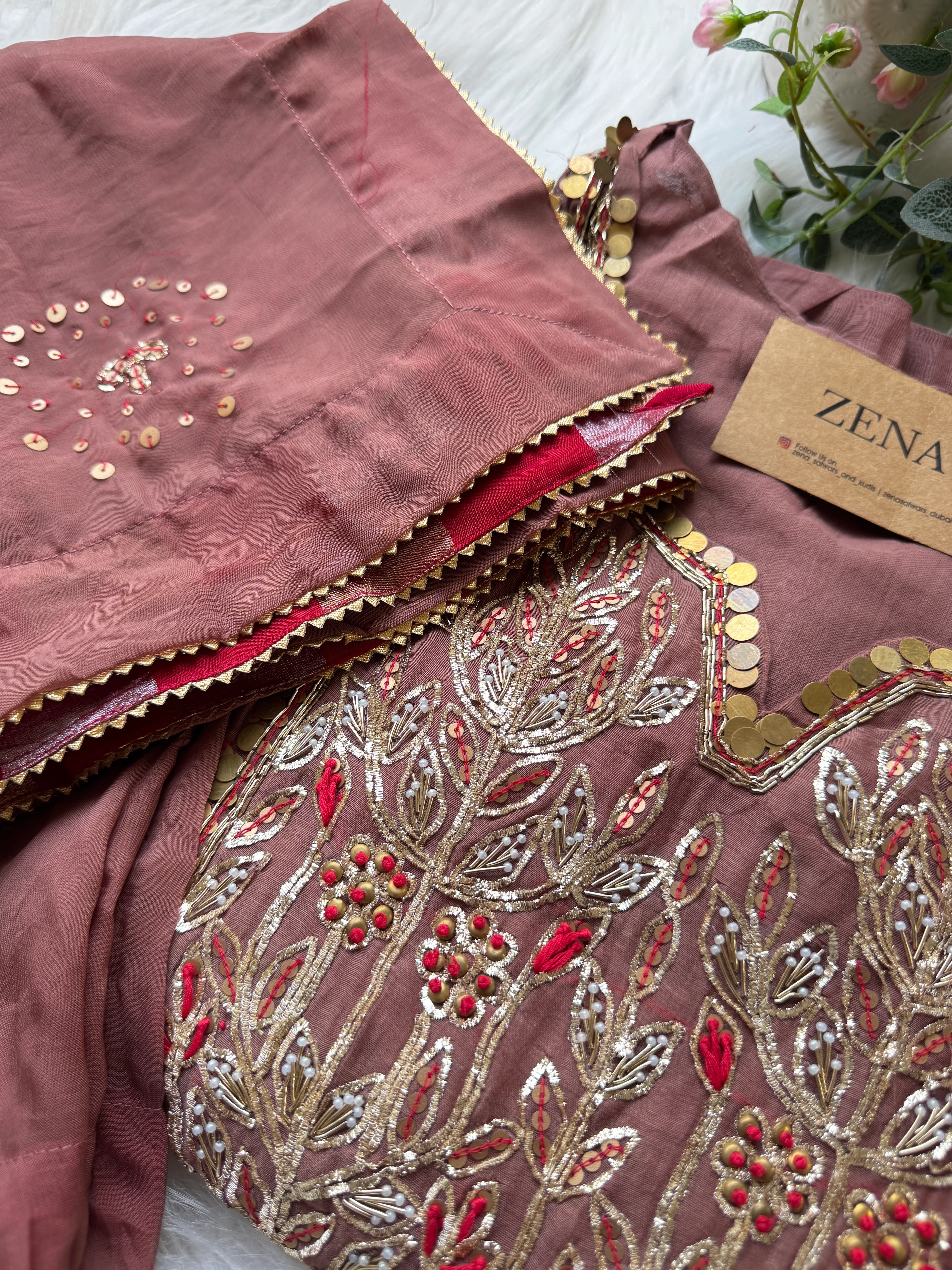 Premium Mul Chanderi Handwork Kurti Set β Top, Bottom & Dupatta - Image 9