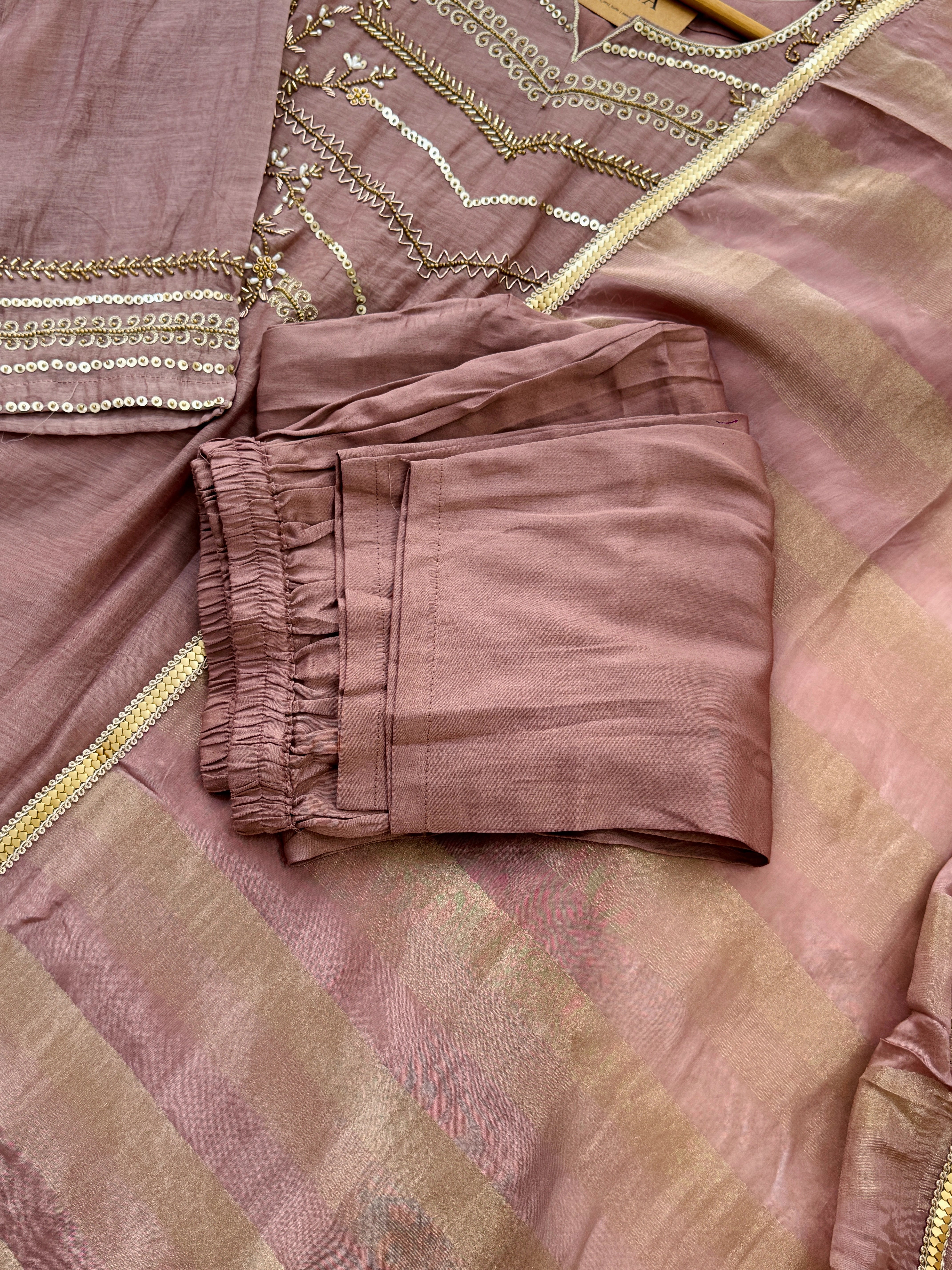 Premium Mul Chanderi Handwork Kurti Set β Top, Bottom & Dupatta - Image 3
