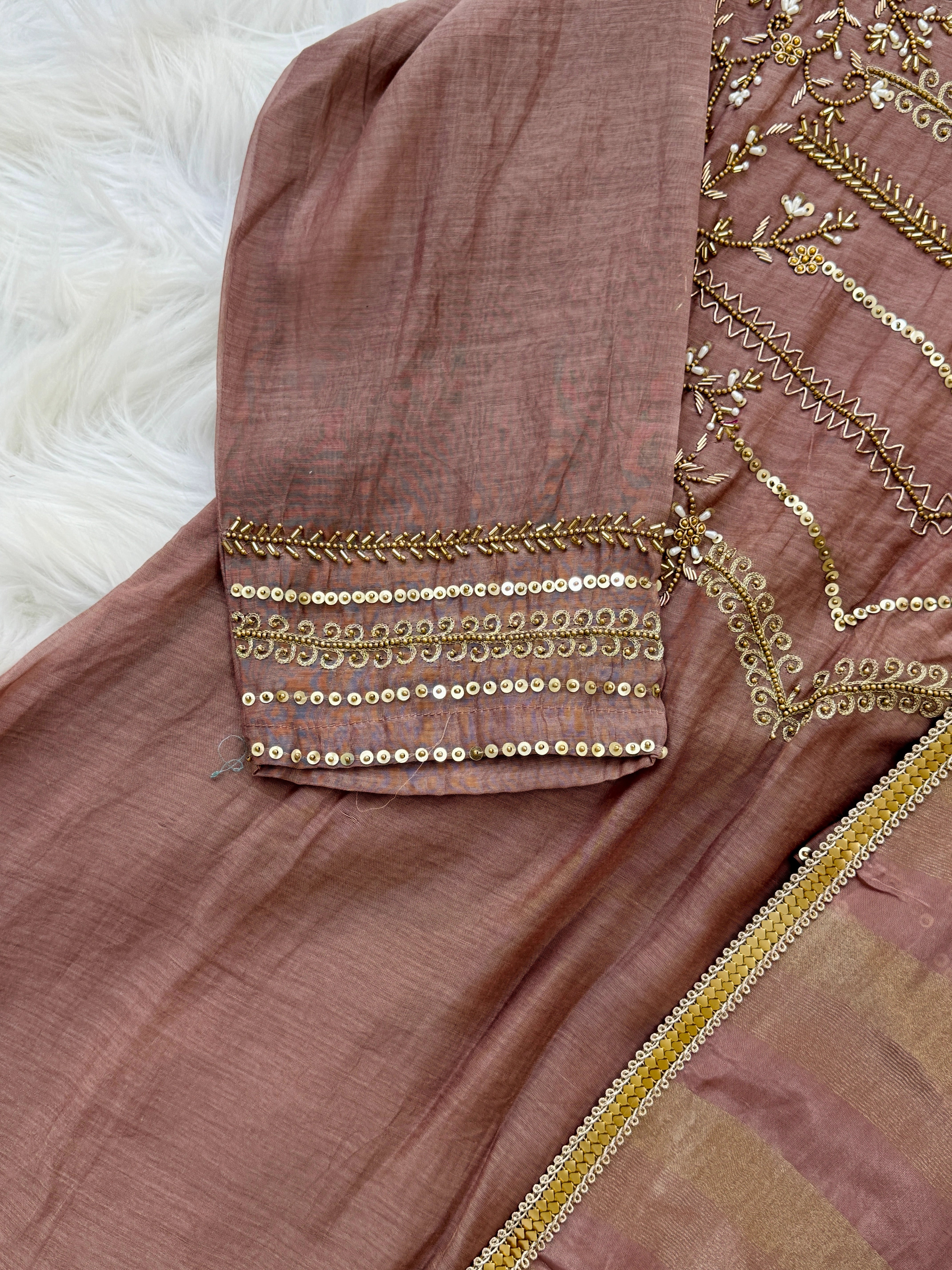 Premium Mul Chanderi Handwork Kurti Set β Top, Bottom & Dupatta - Image 5