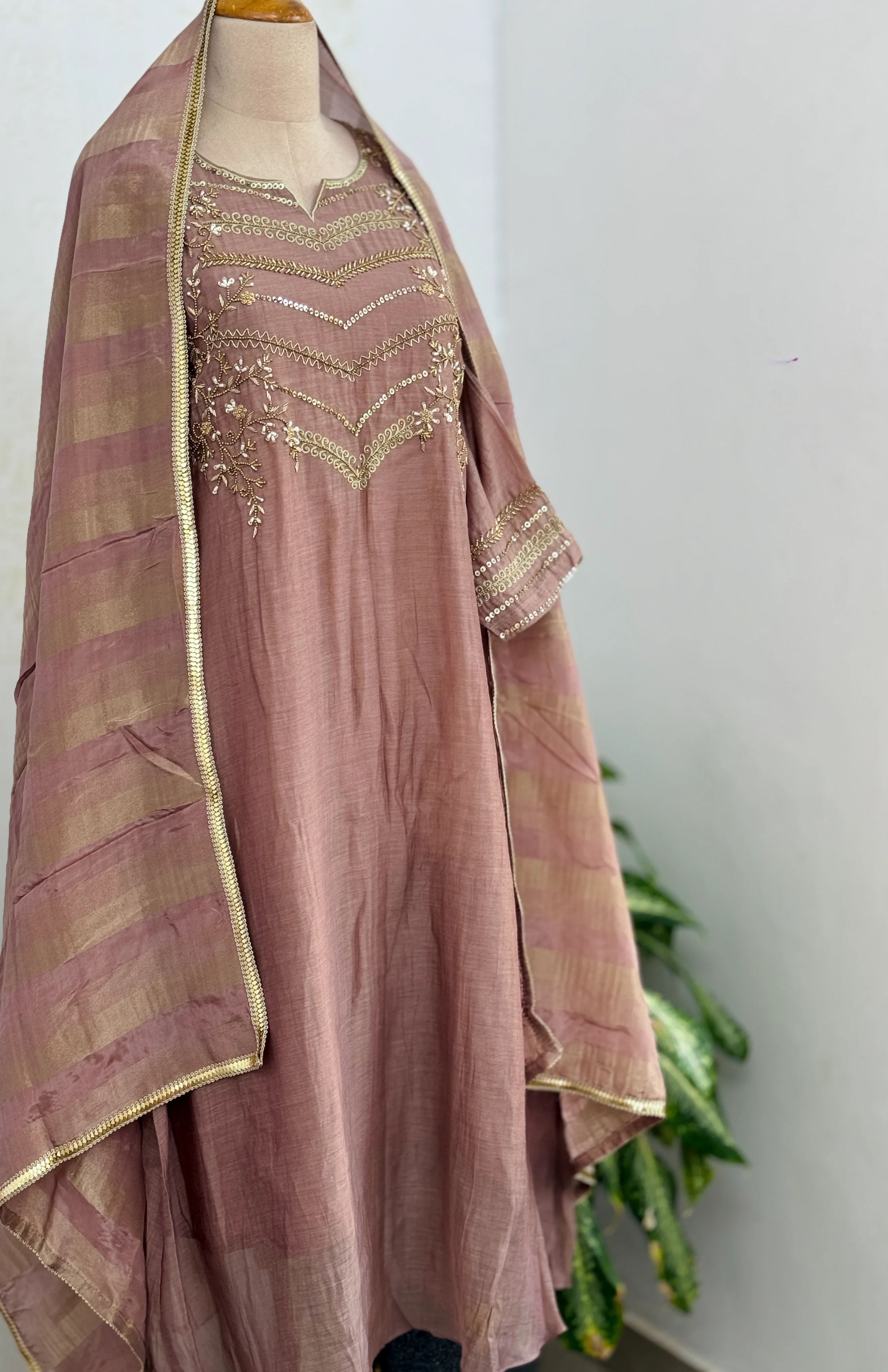Premium Mul Chanderi Handwork Kurti Set β Top, Bottom & Dupatta - Image 8
