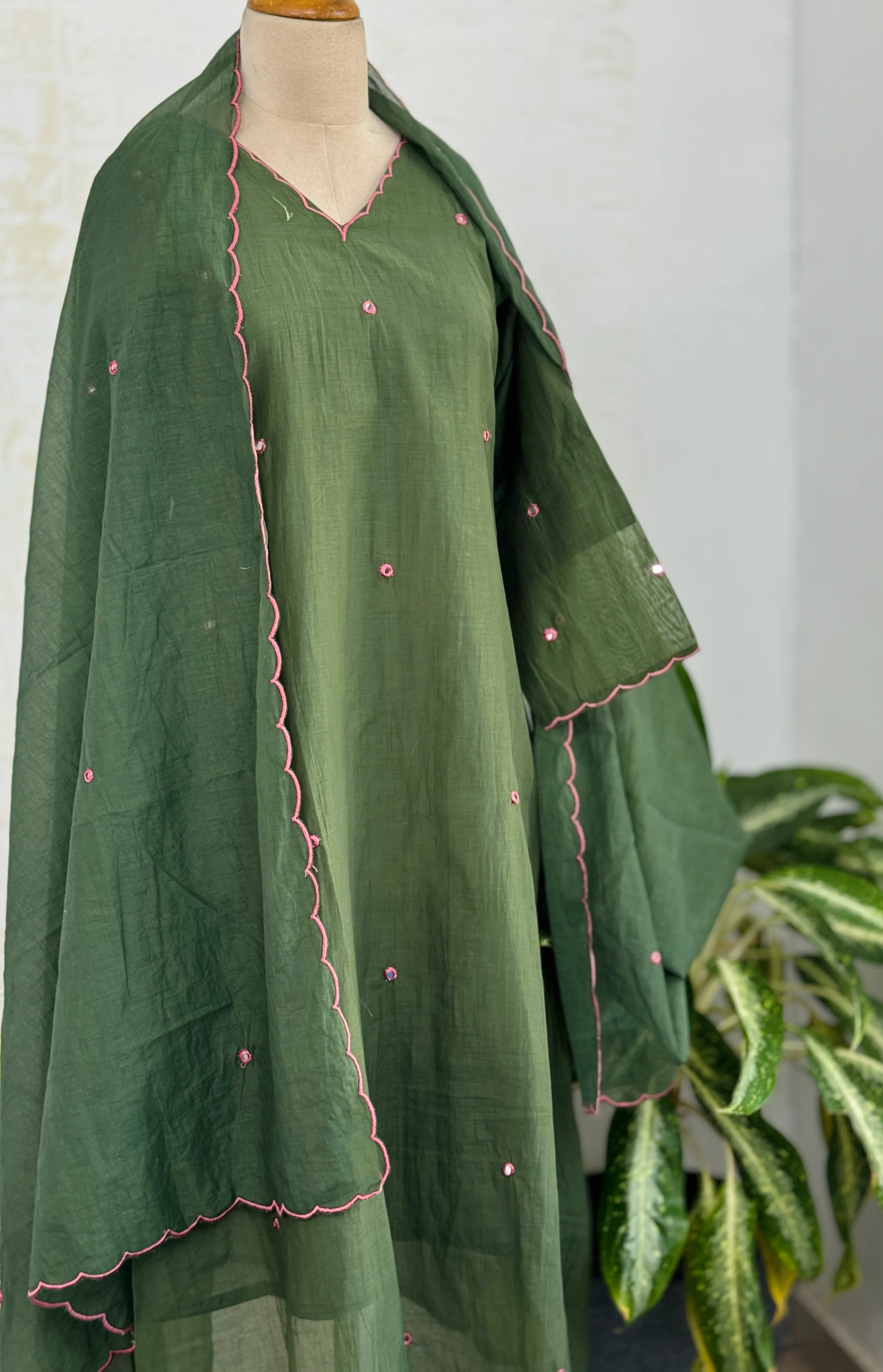 Premium Mul Chanderi Mirror Work A-Line Kurti Set – Shine with Subtle Elegance - Image 2