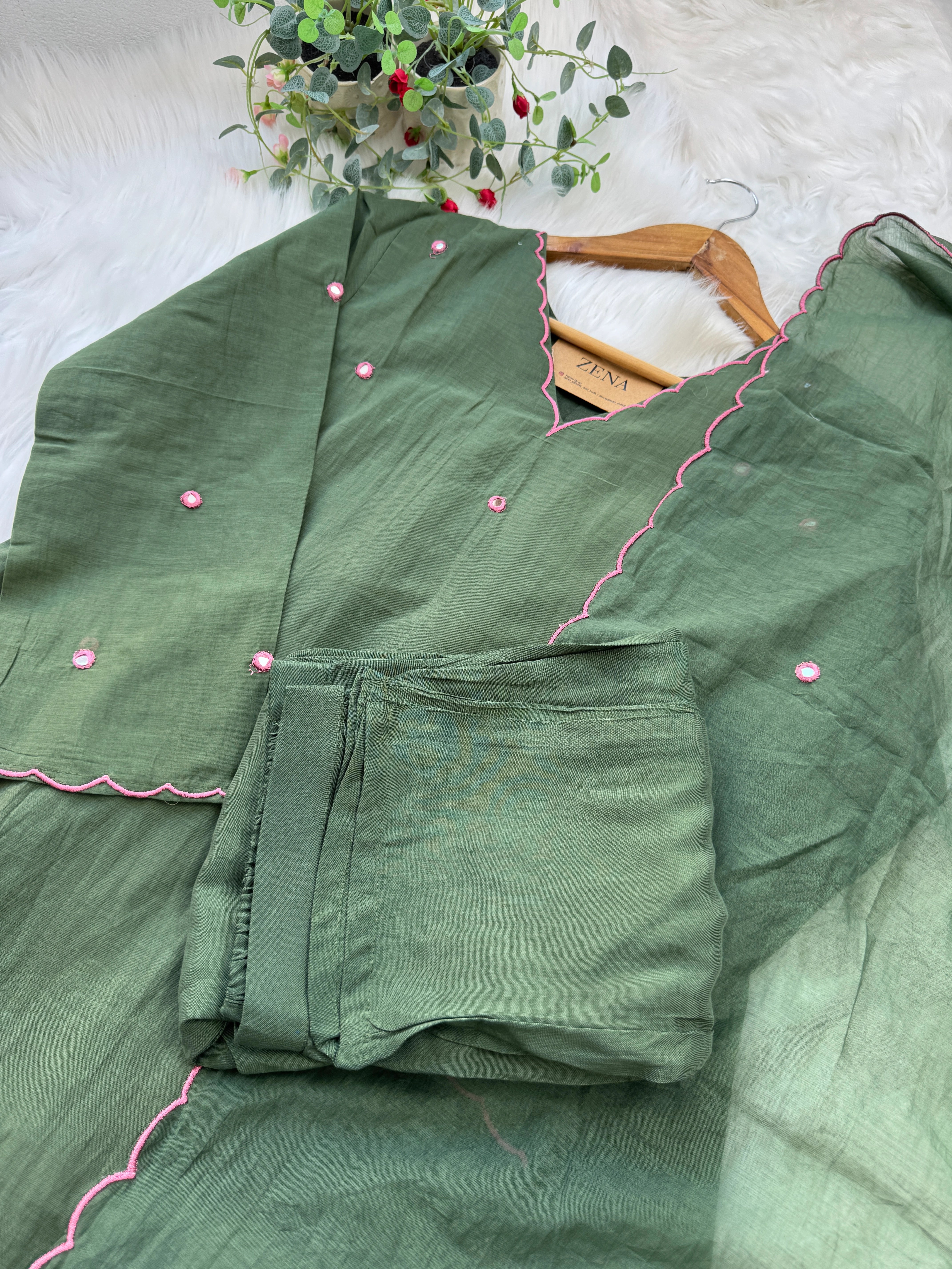 Premium Mul Chanderi Mirror Work A-Line Kurti Set – Shine with Subtle Elegance - Image 4