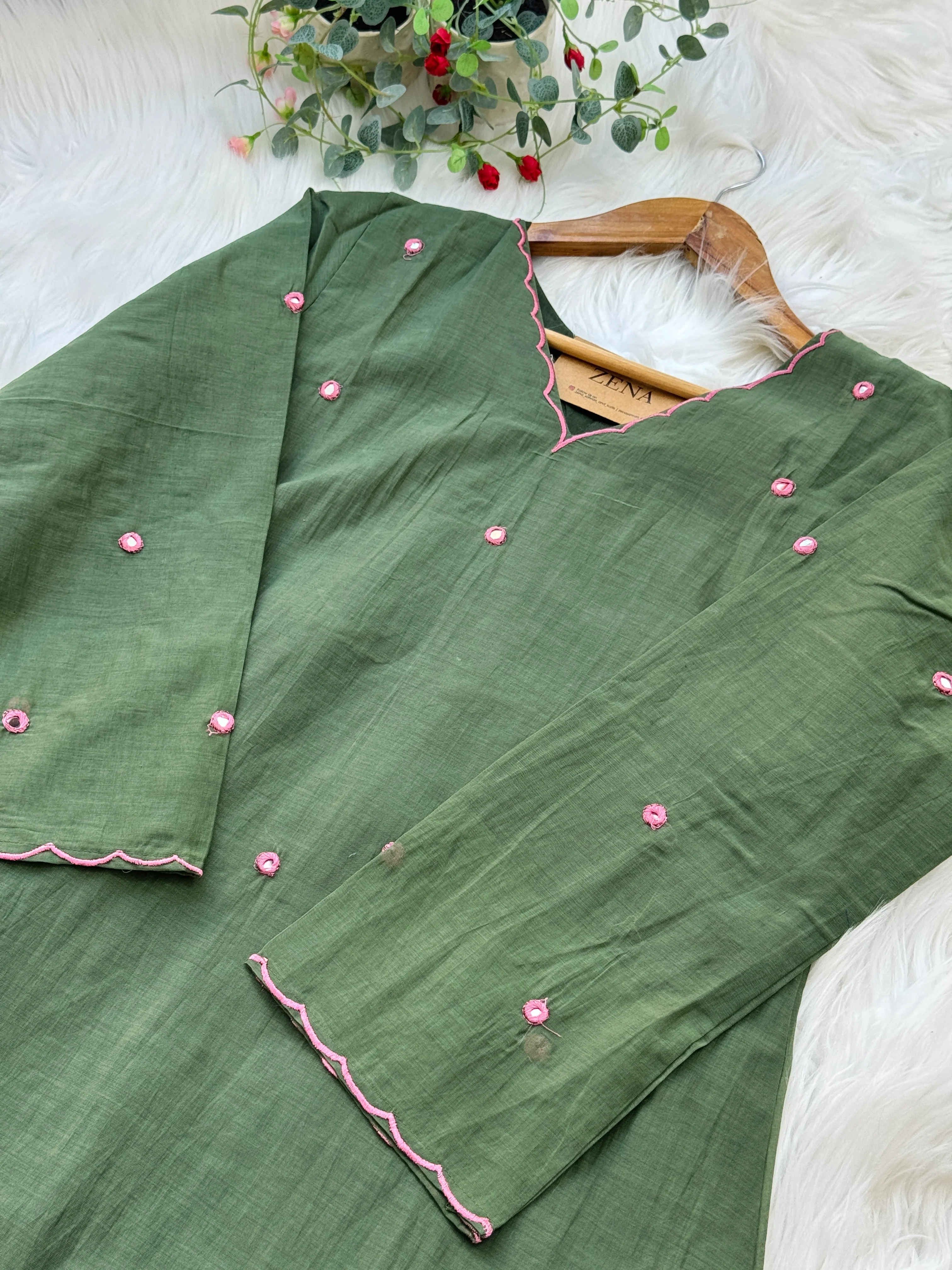 Premium Mul Chanderi Mirror Work A-Line Kurti Set – Shine with Subtle Elegance - Image 5