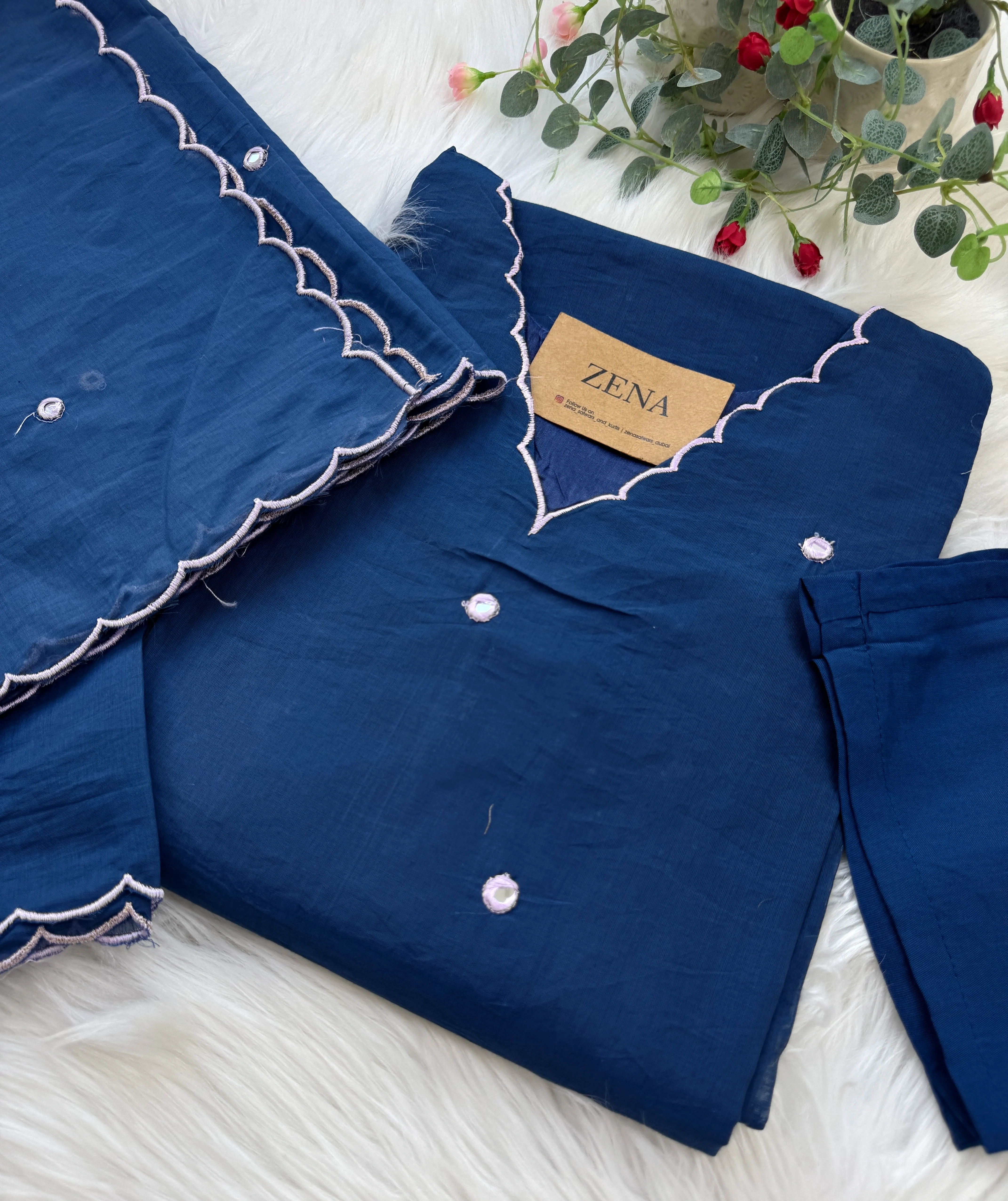 Premium Mul Chanderi Mirror Work A-Line Kurti Set – Shine with Subtle Elegance