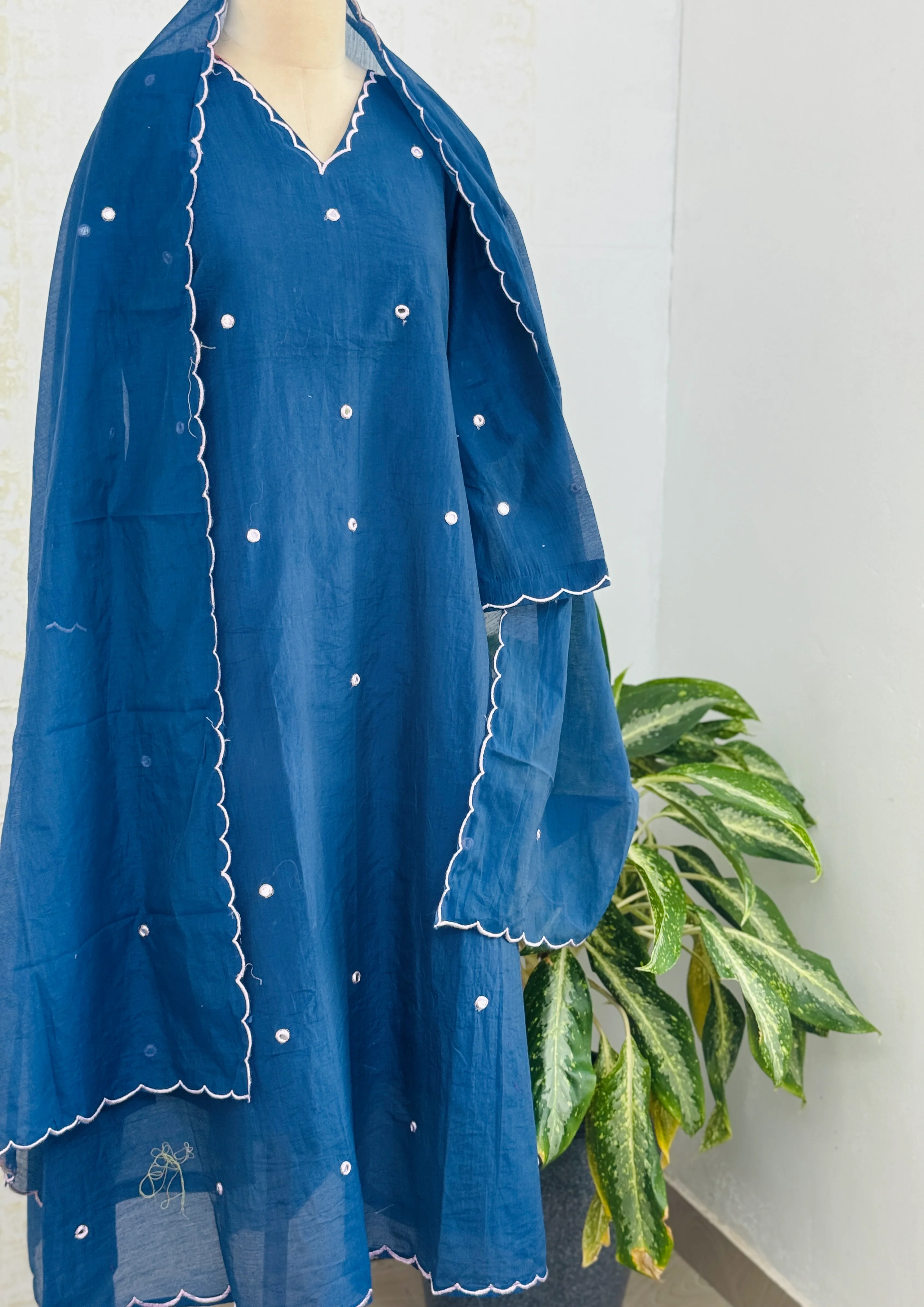 Premium Mul Chanderi Mirror Work A-Line Kurti Set – Shine with Subtle Elegance - Image 2