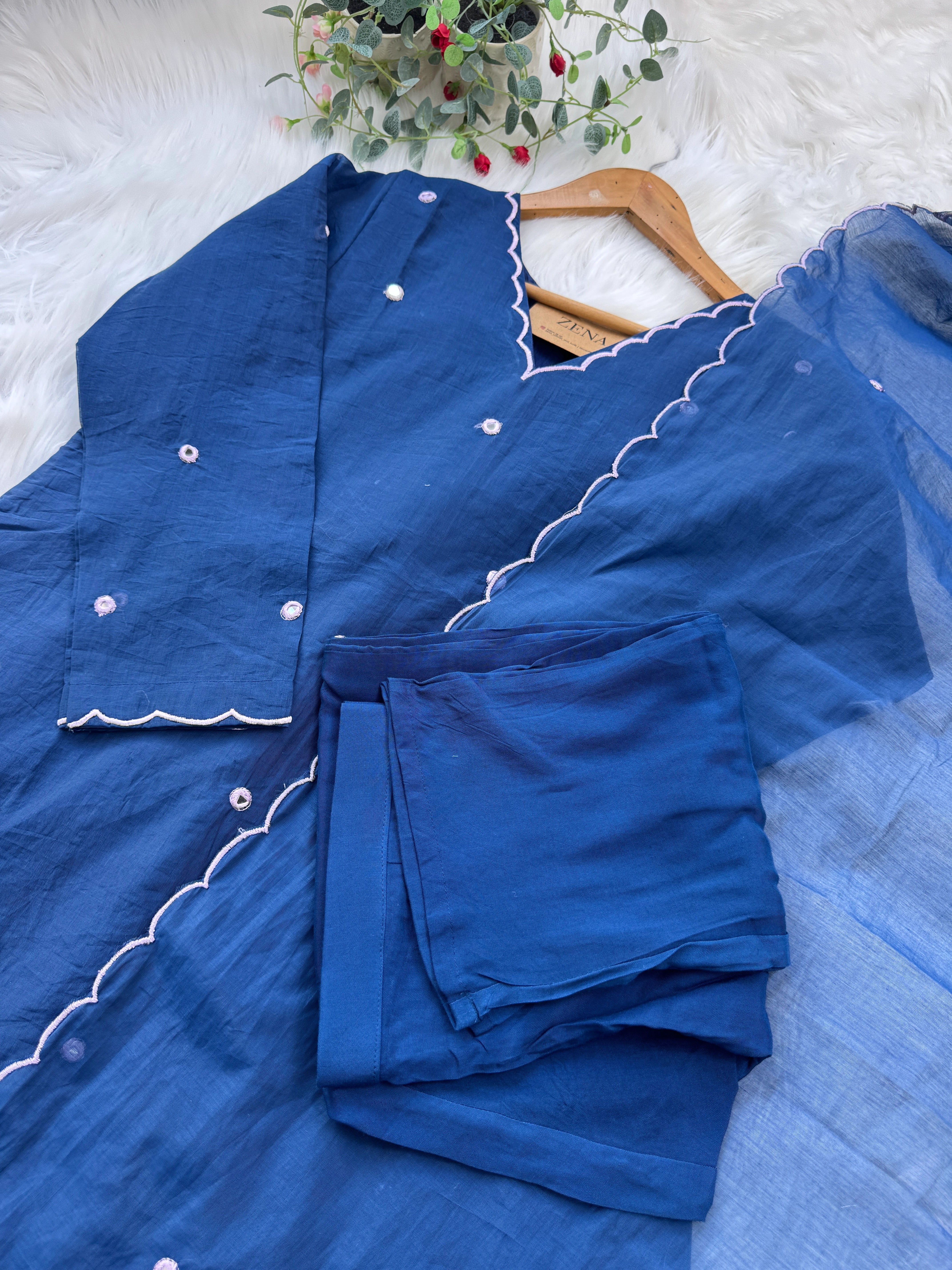 Premium Mul Chanderi Mirror Work A-Line Kurti Set – Shine with Subtle Elegance - Image 4