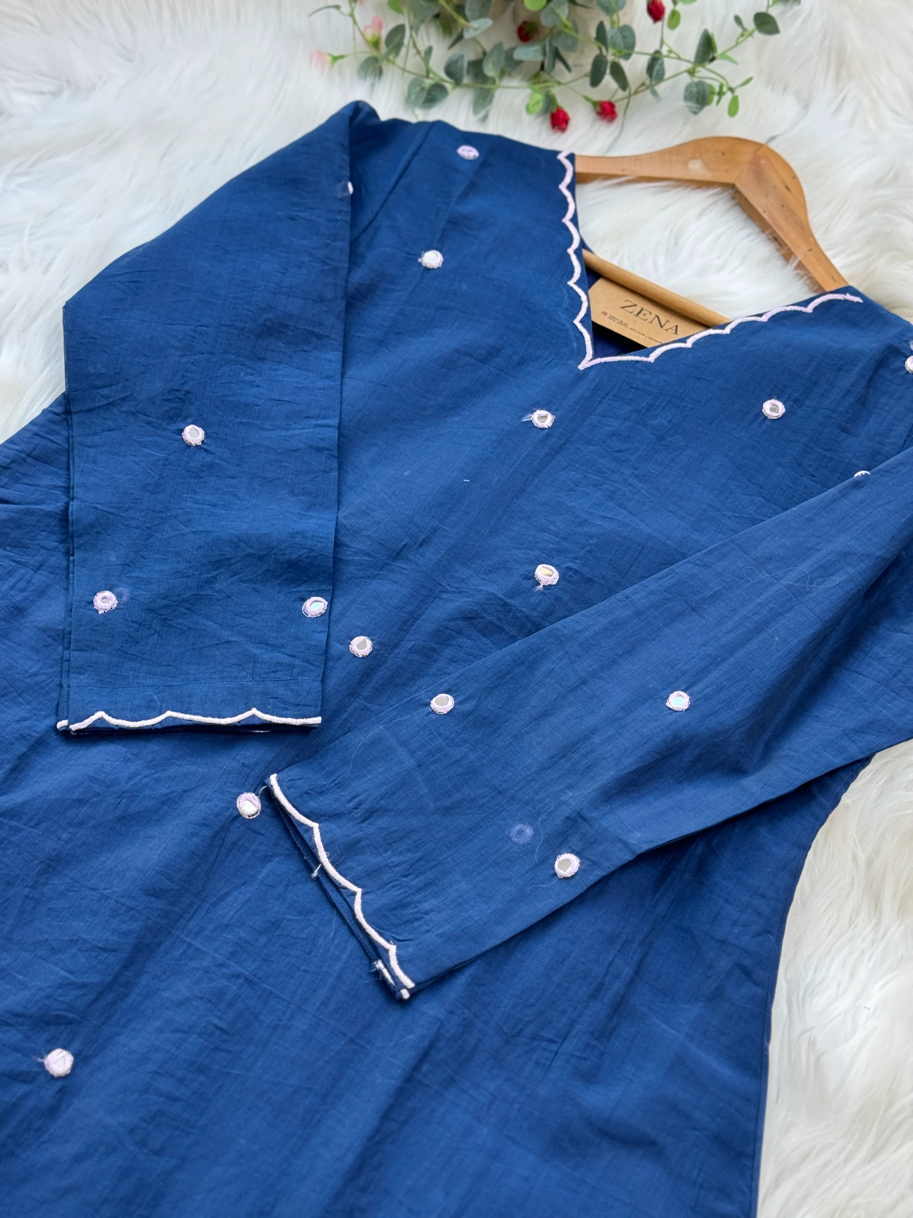 Premium Mul Chanderi Mirror Work A-Line Kurti Set – Shine with Subtle Elegance - Image 5