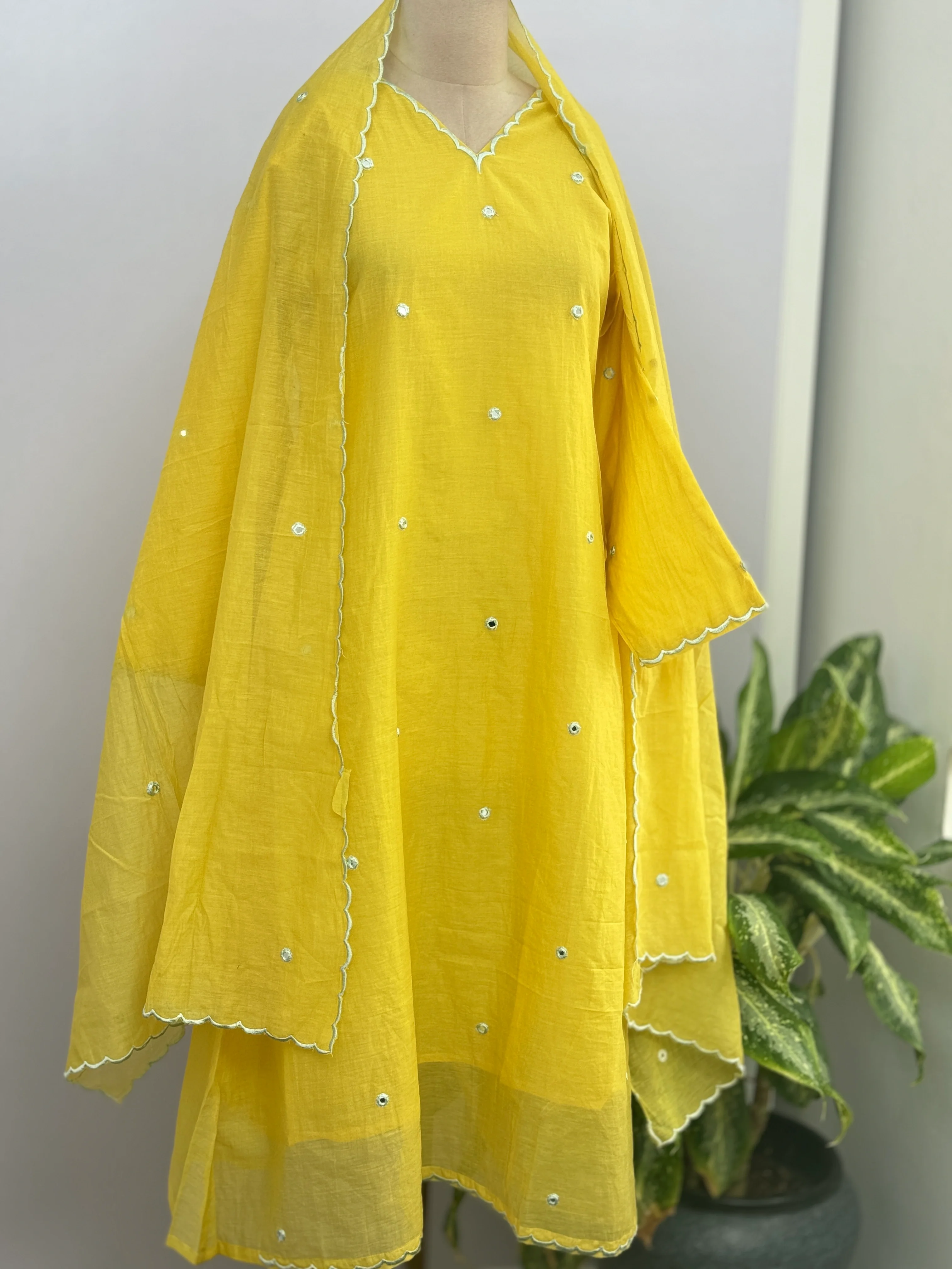 Premium Mul Chanderi Mirror Work A-Line Kurti Set – Shine with Subtle Elegance - Image 2