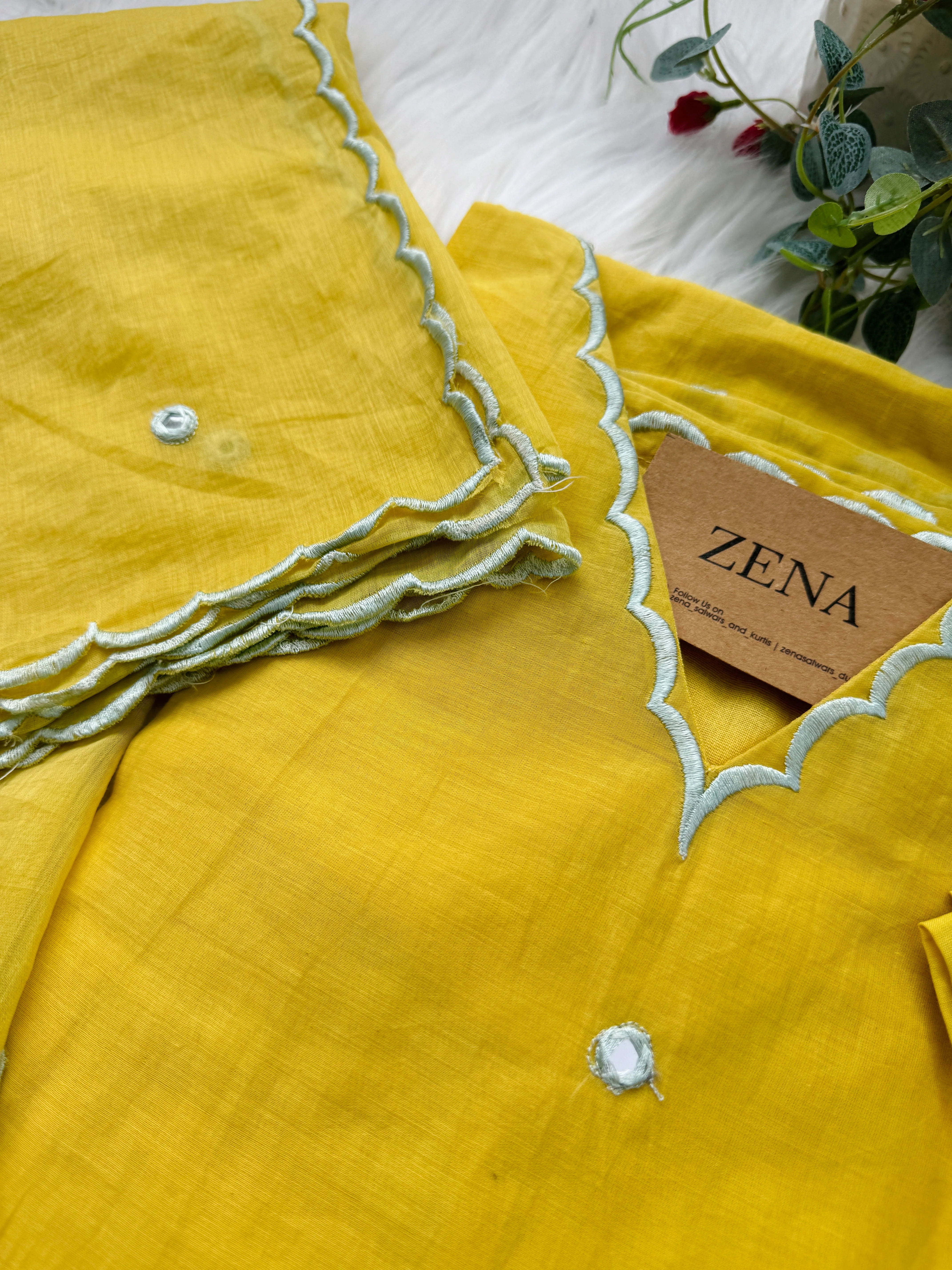Premium Mul Chanderi Mirror Work A-Line Kurti Set – Shine with Subtle Elegance - Image 4