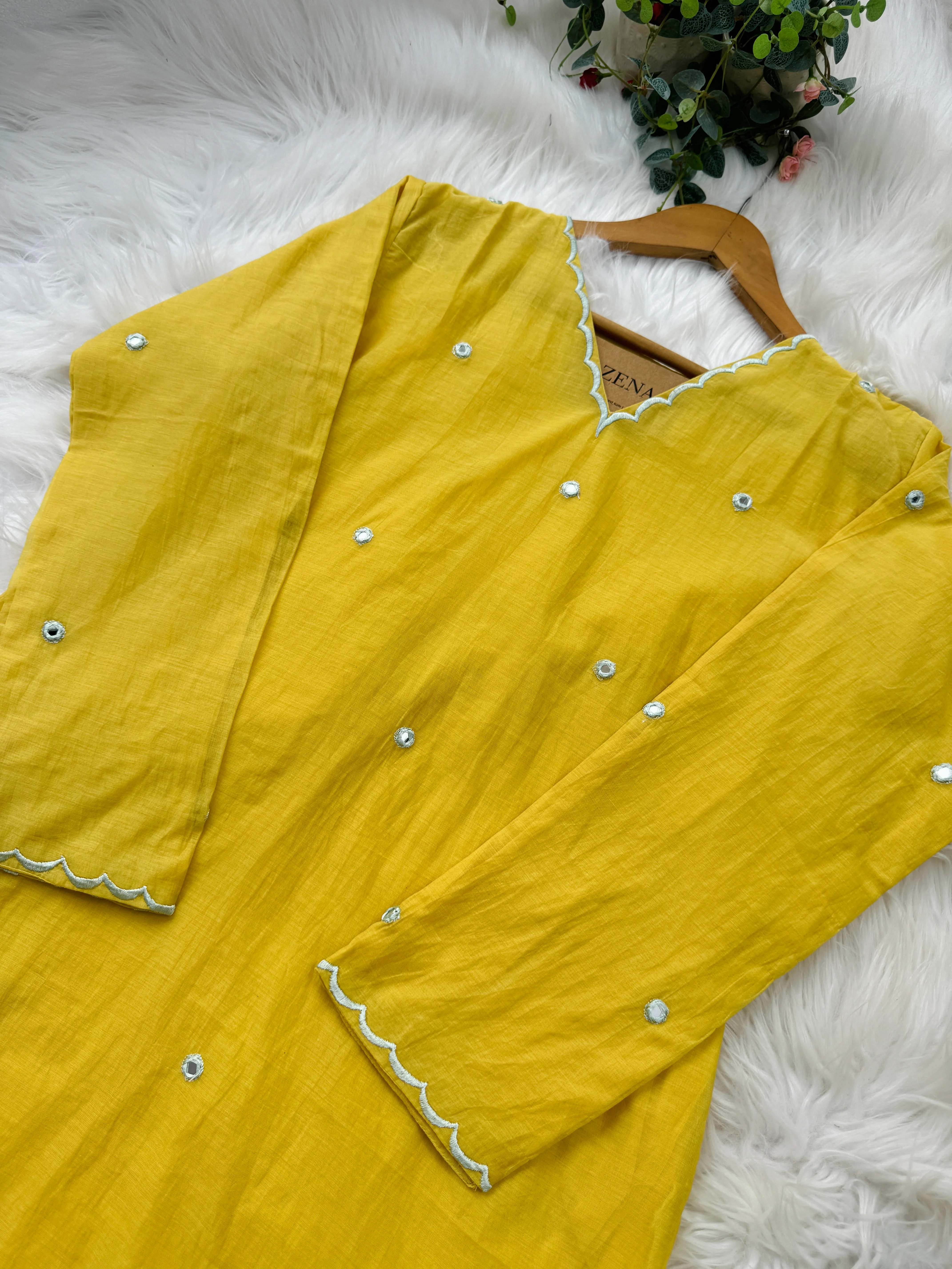 Premium Mul Chanderi Mirror Work A-Line Kurti Set – Shine with Subtle Elegance - Image 5