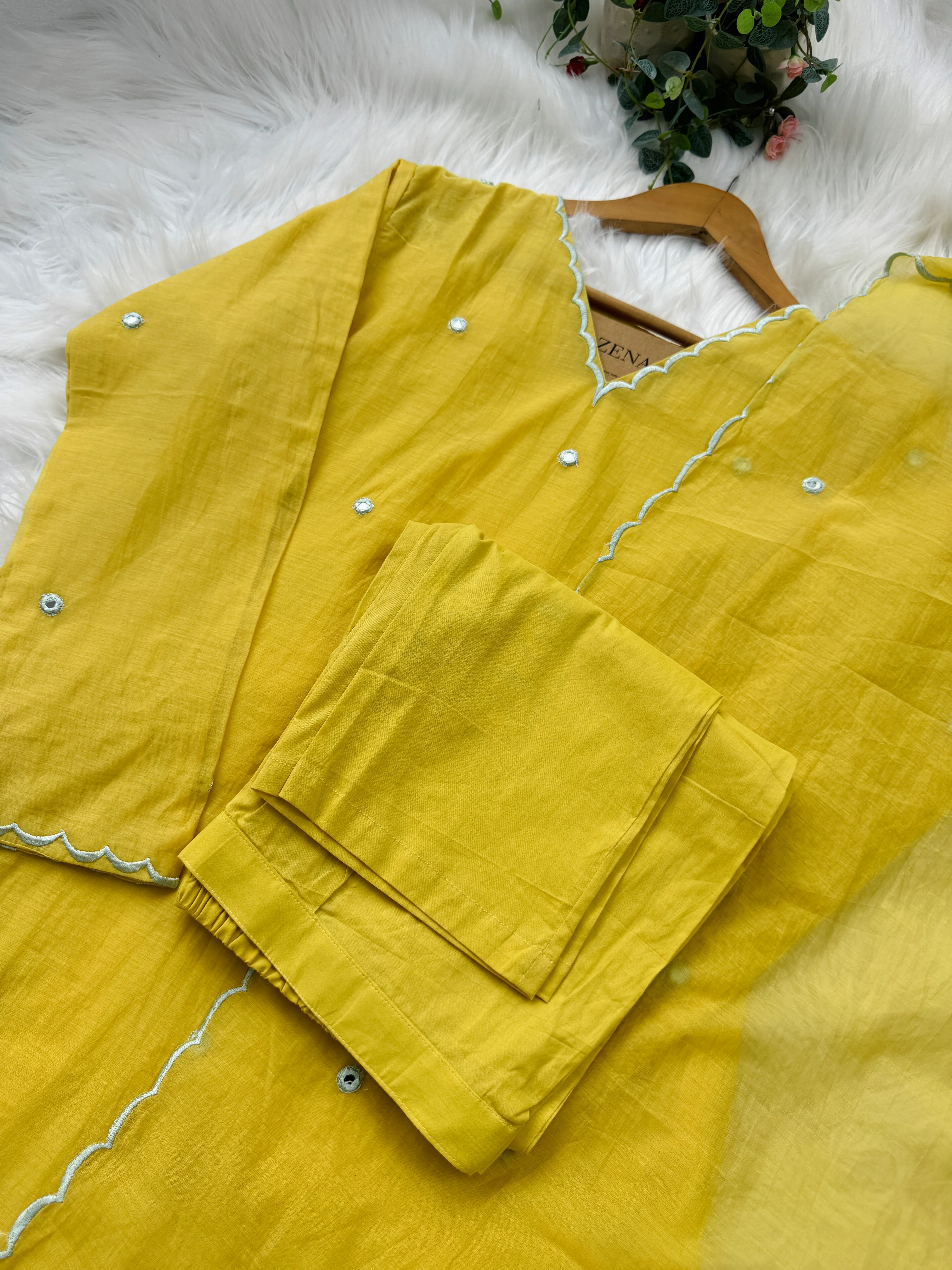 Premium Mul Chanderi Mirror Work A-Line Kurti Set – Shine with Subtle Elegance - Image 6