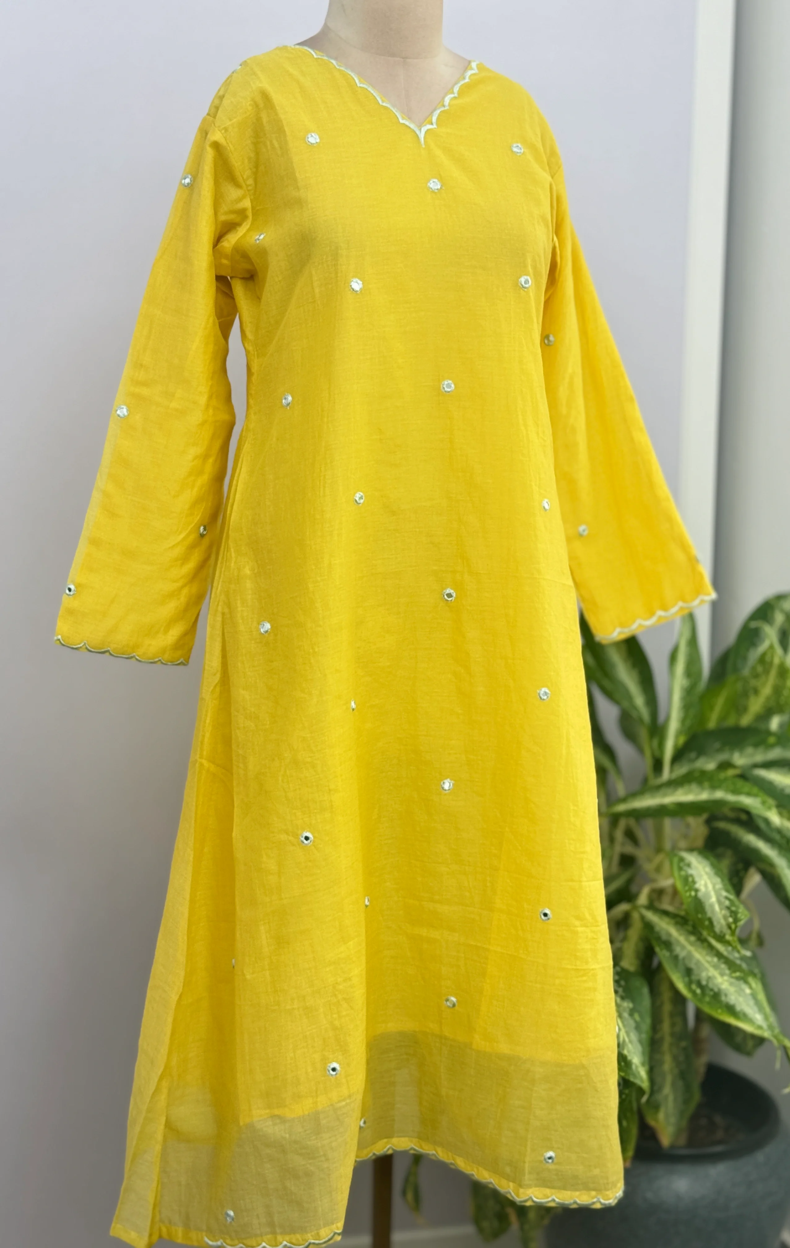 Premium Mul Chanderi Mirror Work A-Line Kurti Set – Shine with Subtle Elegance - Image 7