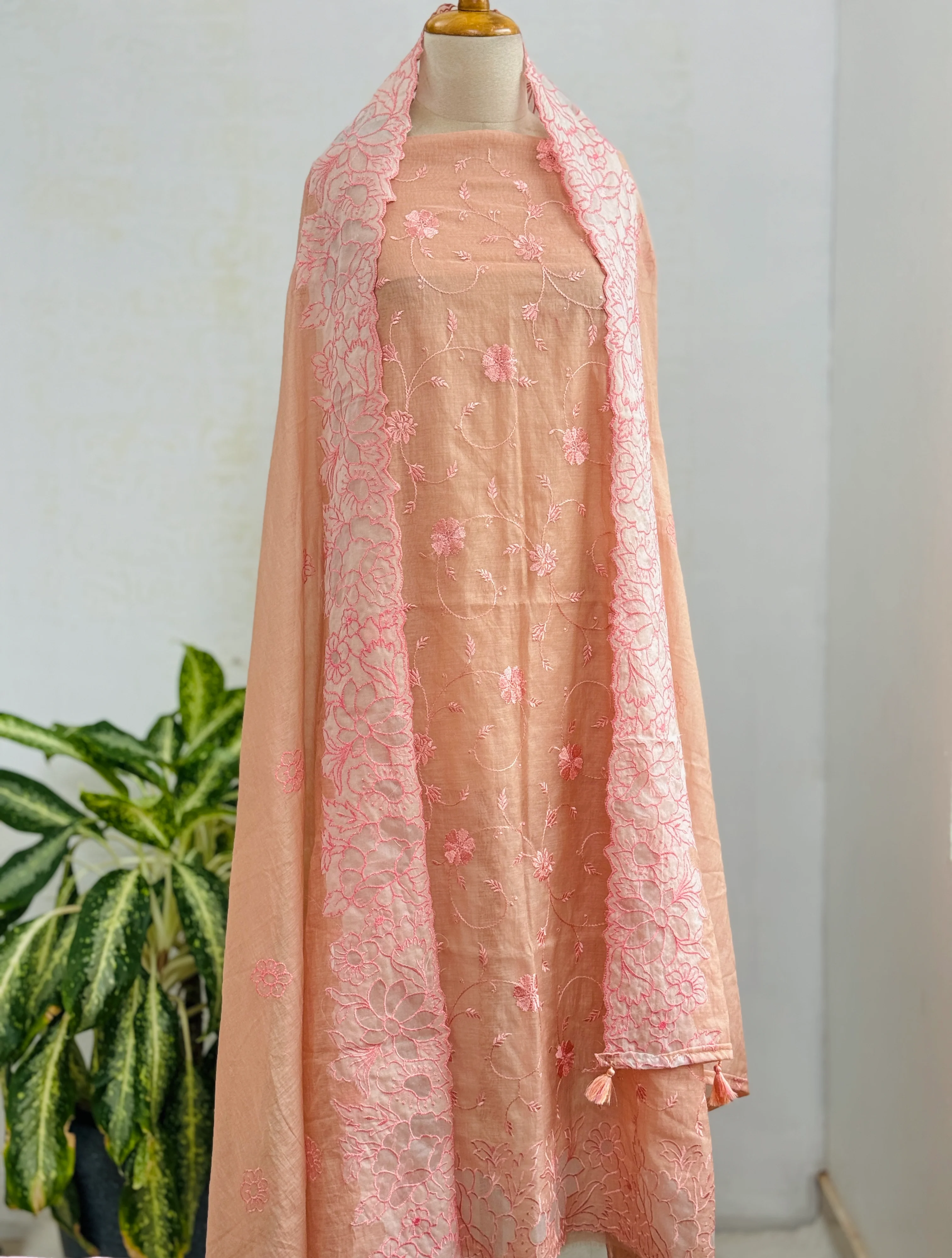 Premium Mul Chanderi Unstitched Embroidered Partywear Suit β Sophisticated & Stylish - Image 2