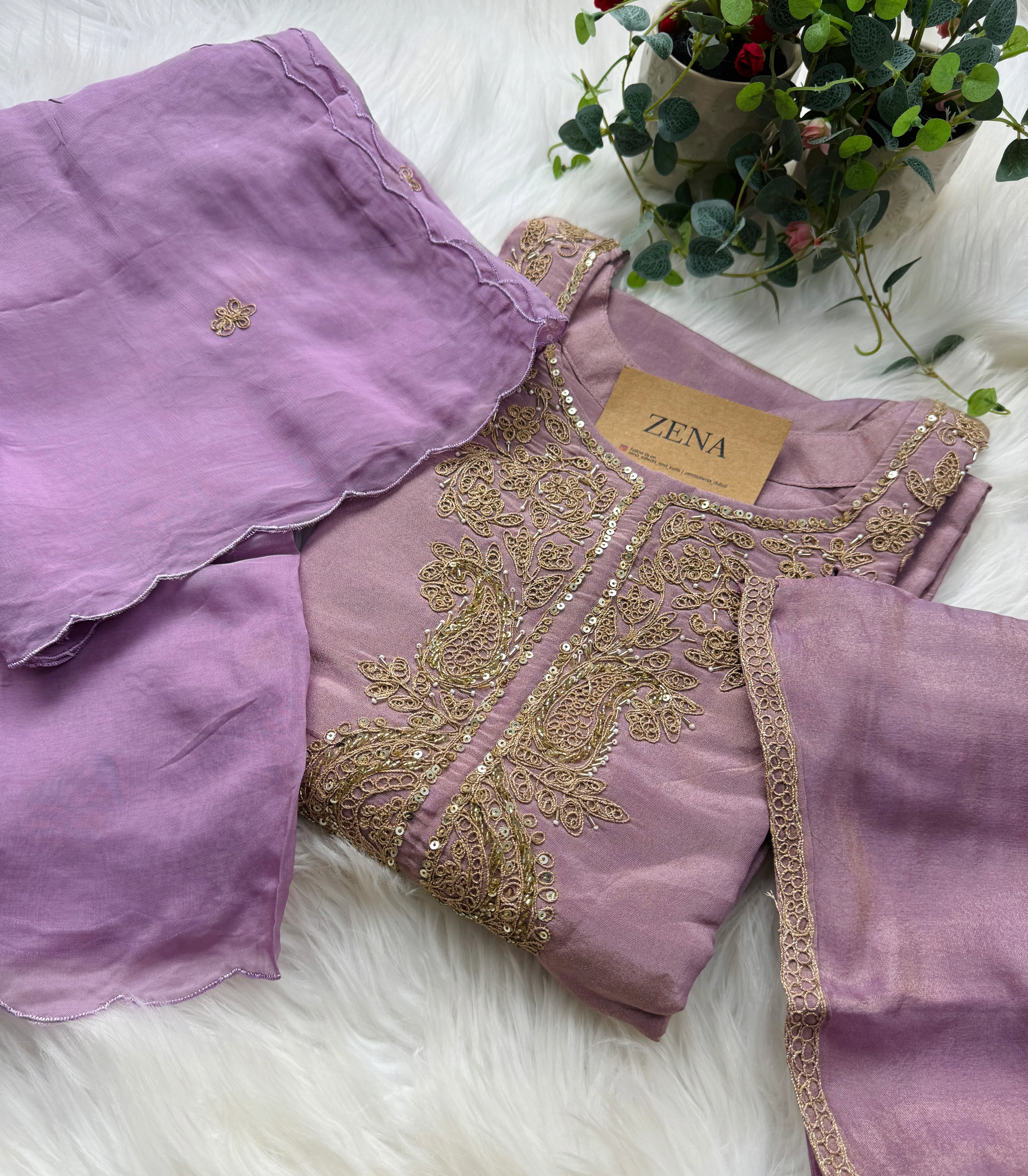 Premium Tissue Silk Handwork Kurti Set