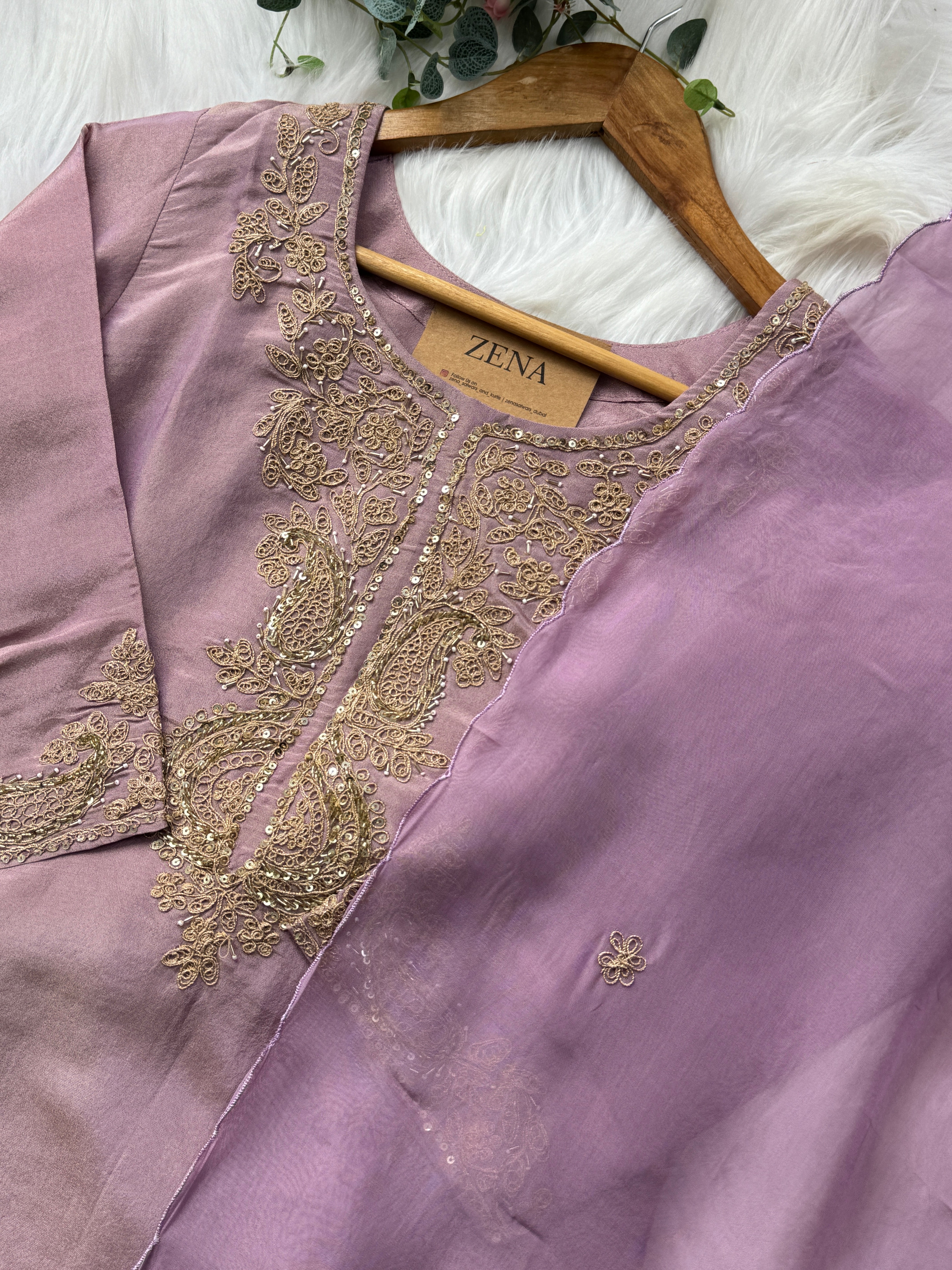 Premium Tissue Silk Handwork Kurti Set - Image 3