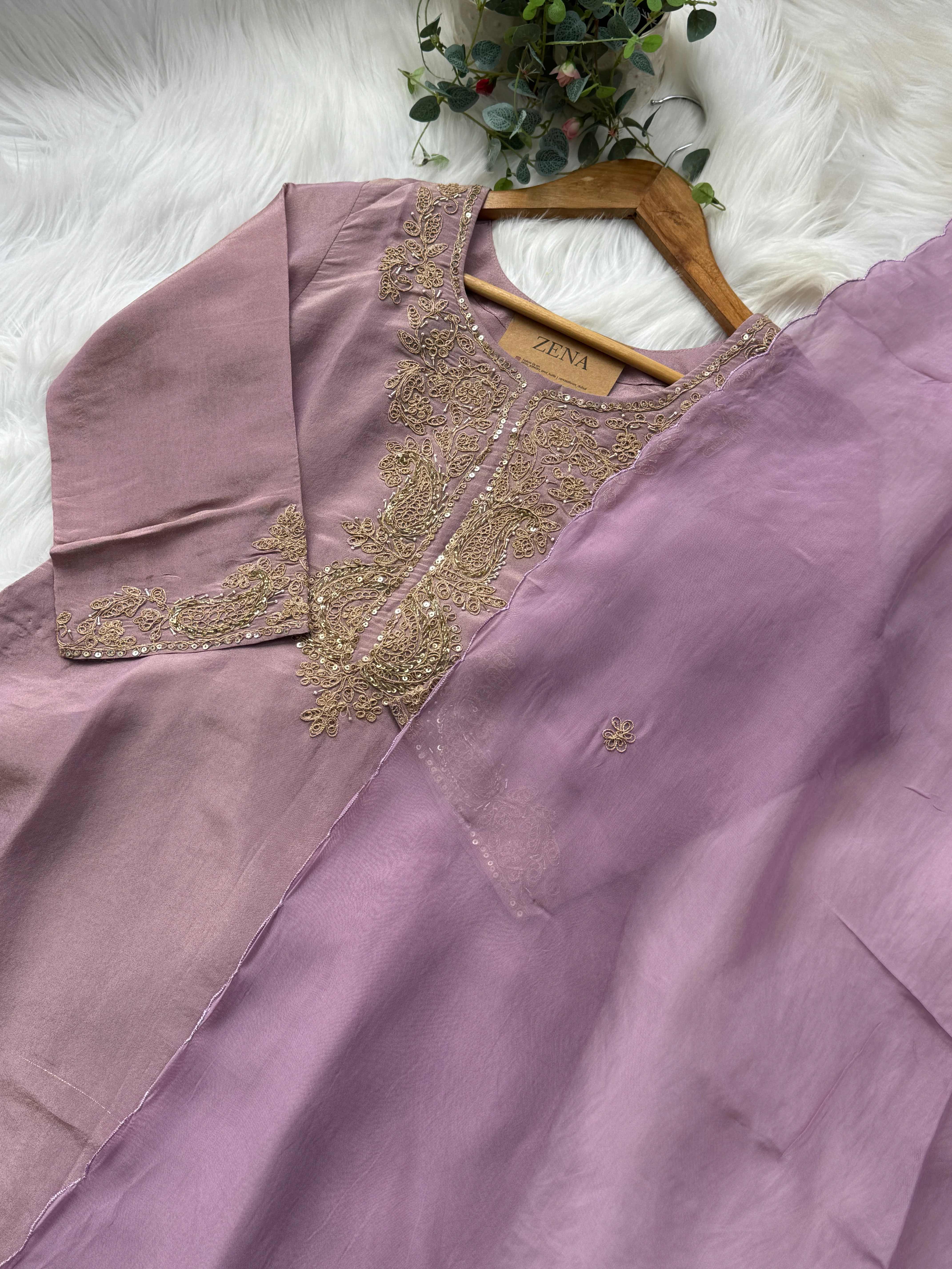 Premium Tissue Silk Handwork Kurti Set - Image 6