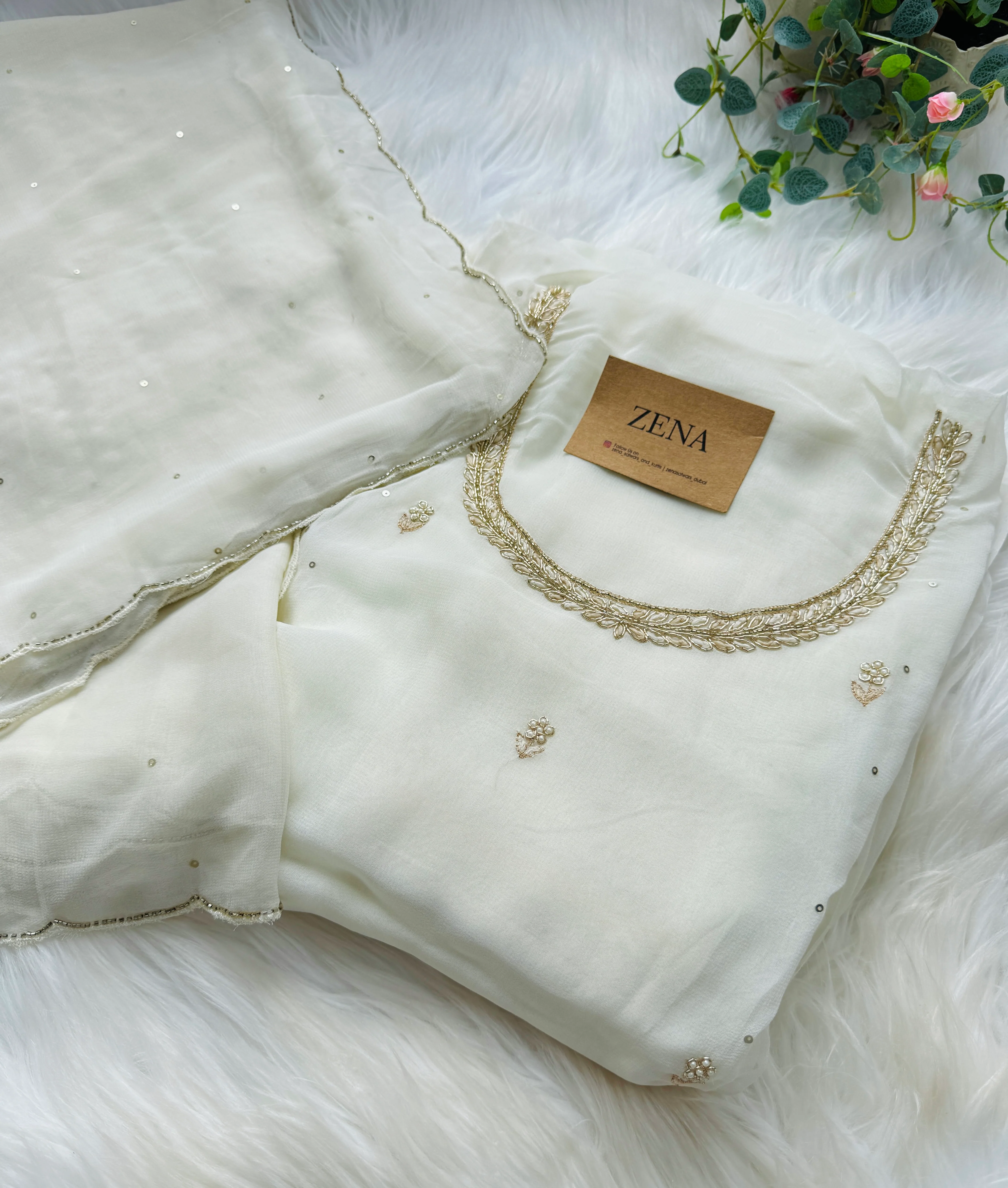 Pure Chiffon Hand-Embroidered Unstitched Fabric