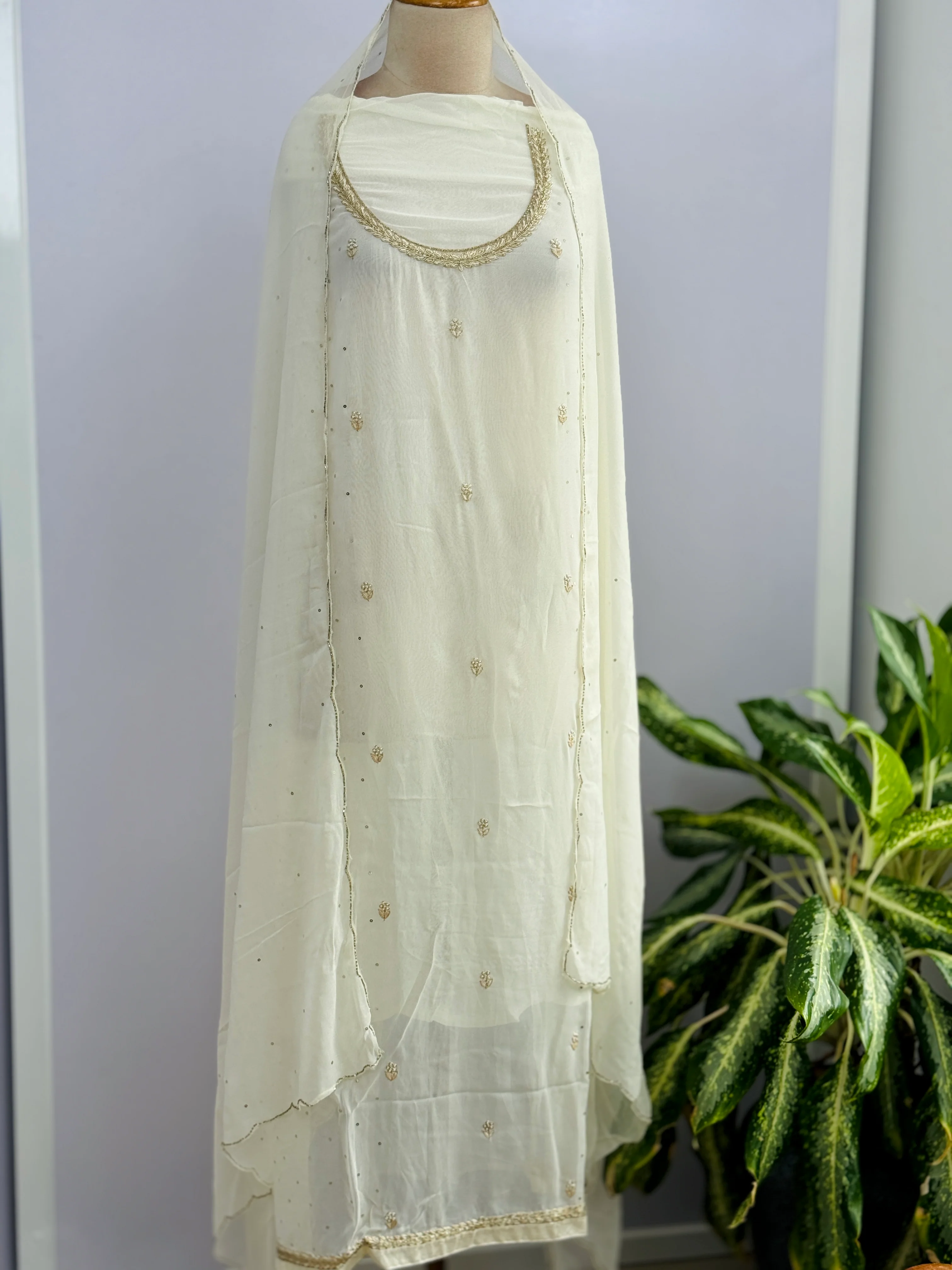 Pure Chiffon Hand-Embroidered Unstitched Fabric - Image 2