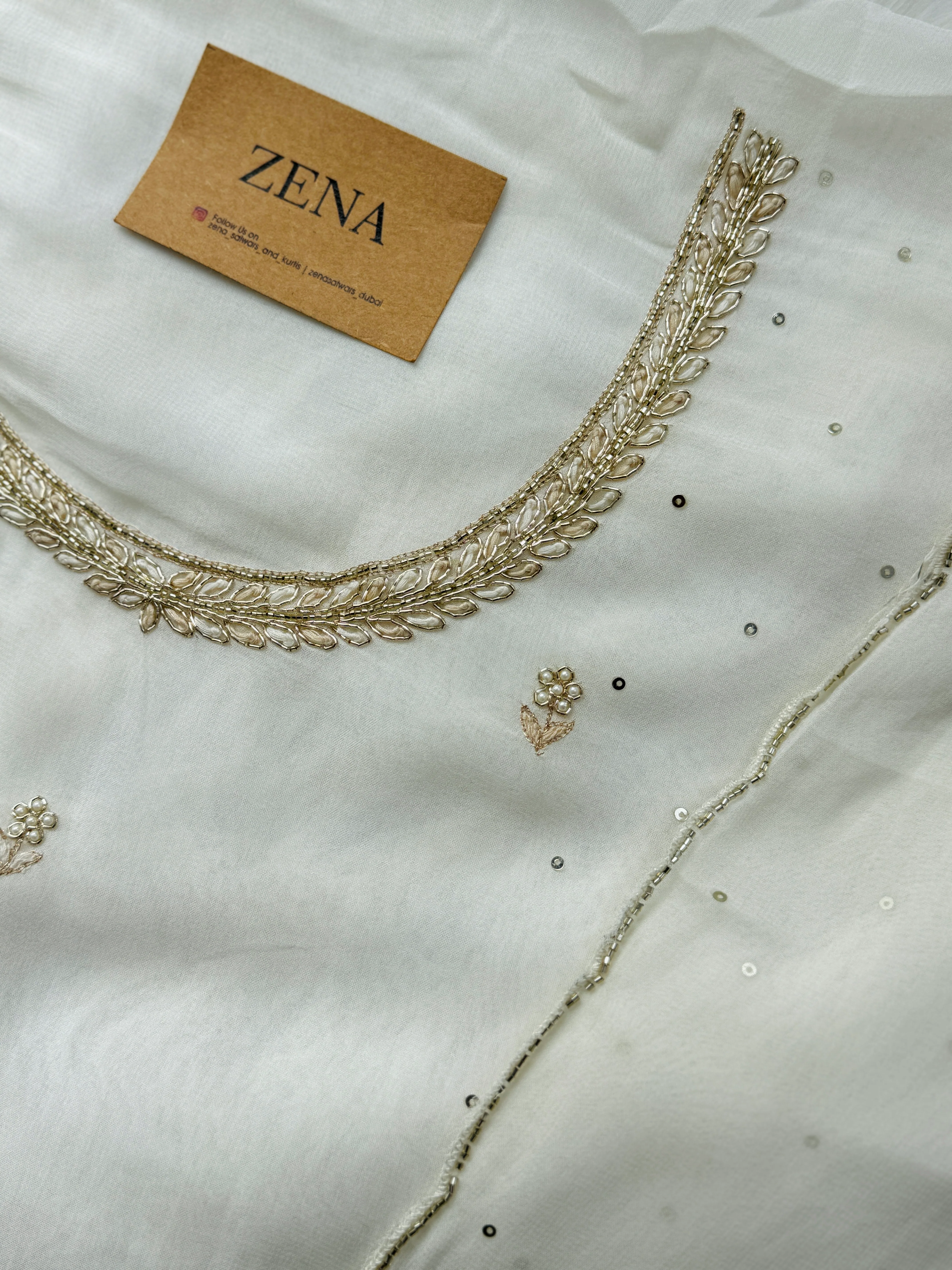 Pure Chiffon Hand-Embroidered Unstitched Fabric - Image 3