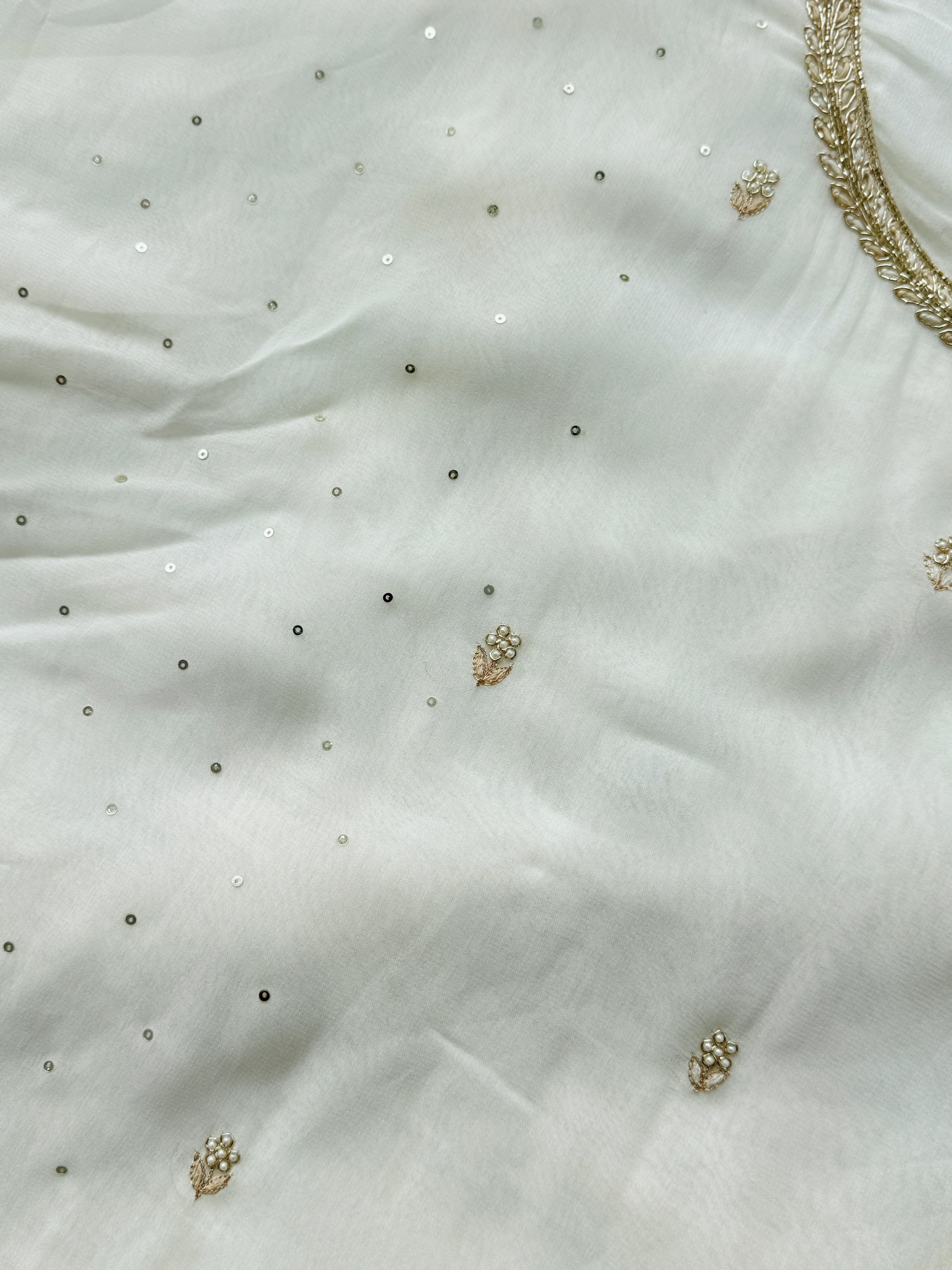 Pure Chiffon Hand-Embroidered Unstitched Fabric - Image 4