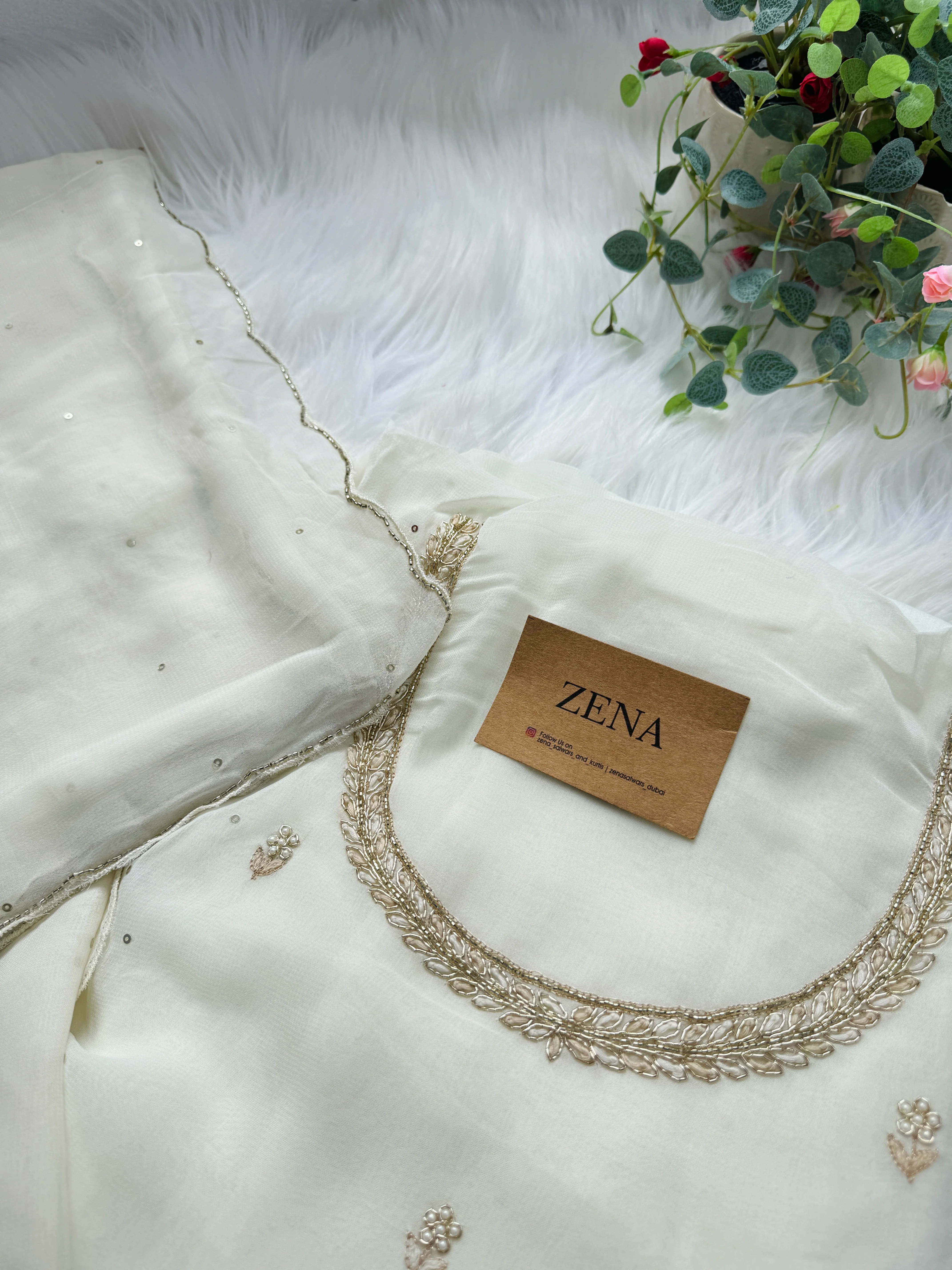 Pure Chiffon Hand-Embroidered Unstitched Fabric - Image 5