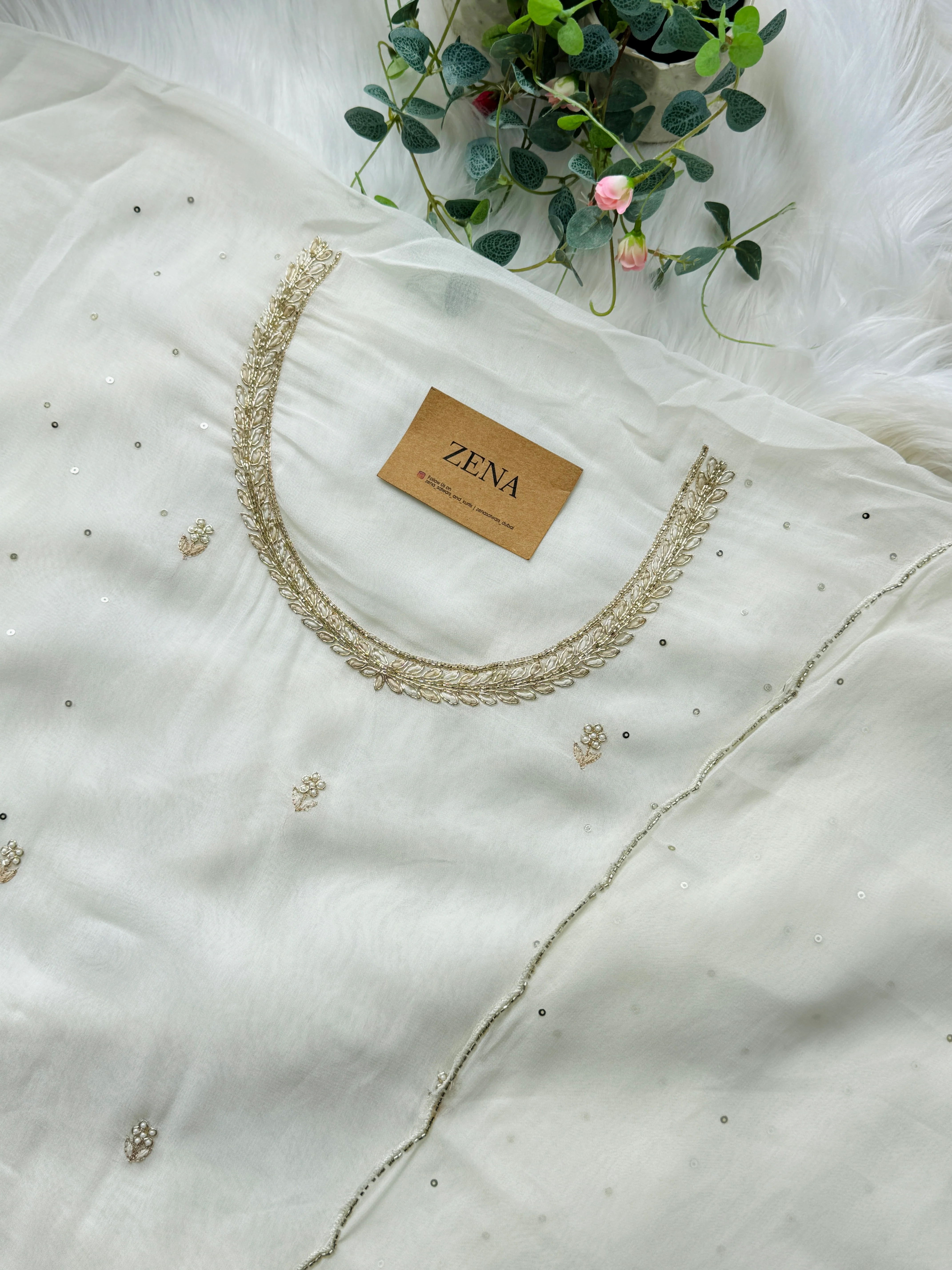 Pure Chiffon Hand-Embroidered Unstitched Fabric - Image 6