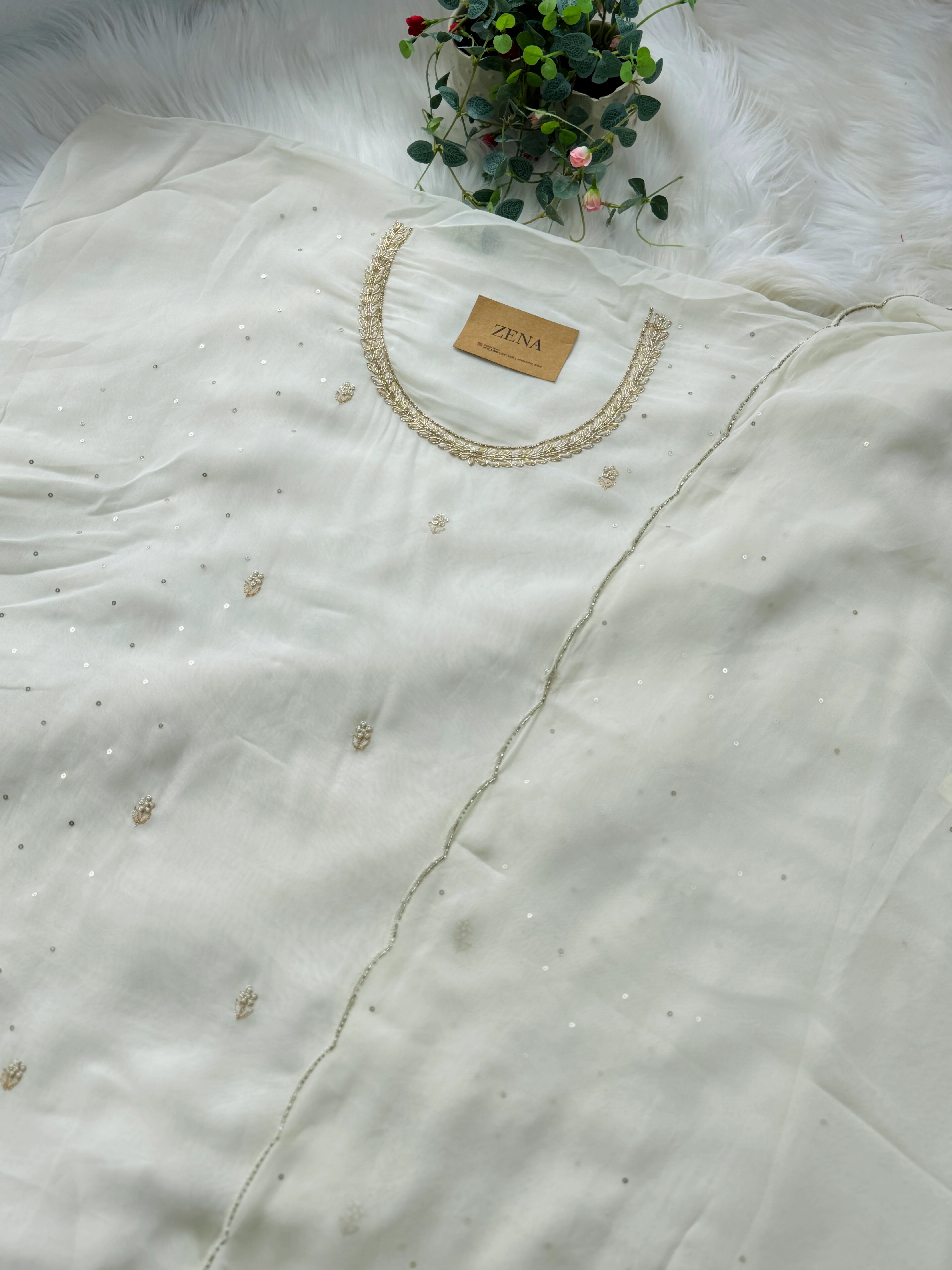 Pure Chiffon Hand-Embroidered Unstitched Fabric - Image 7