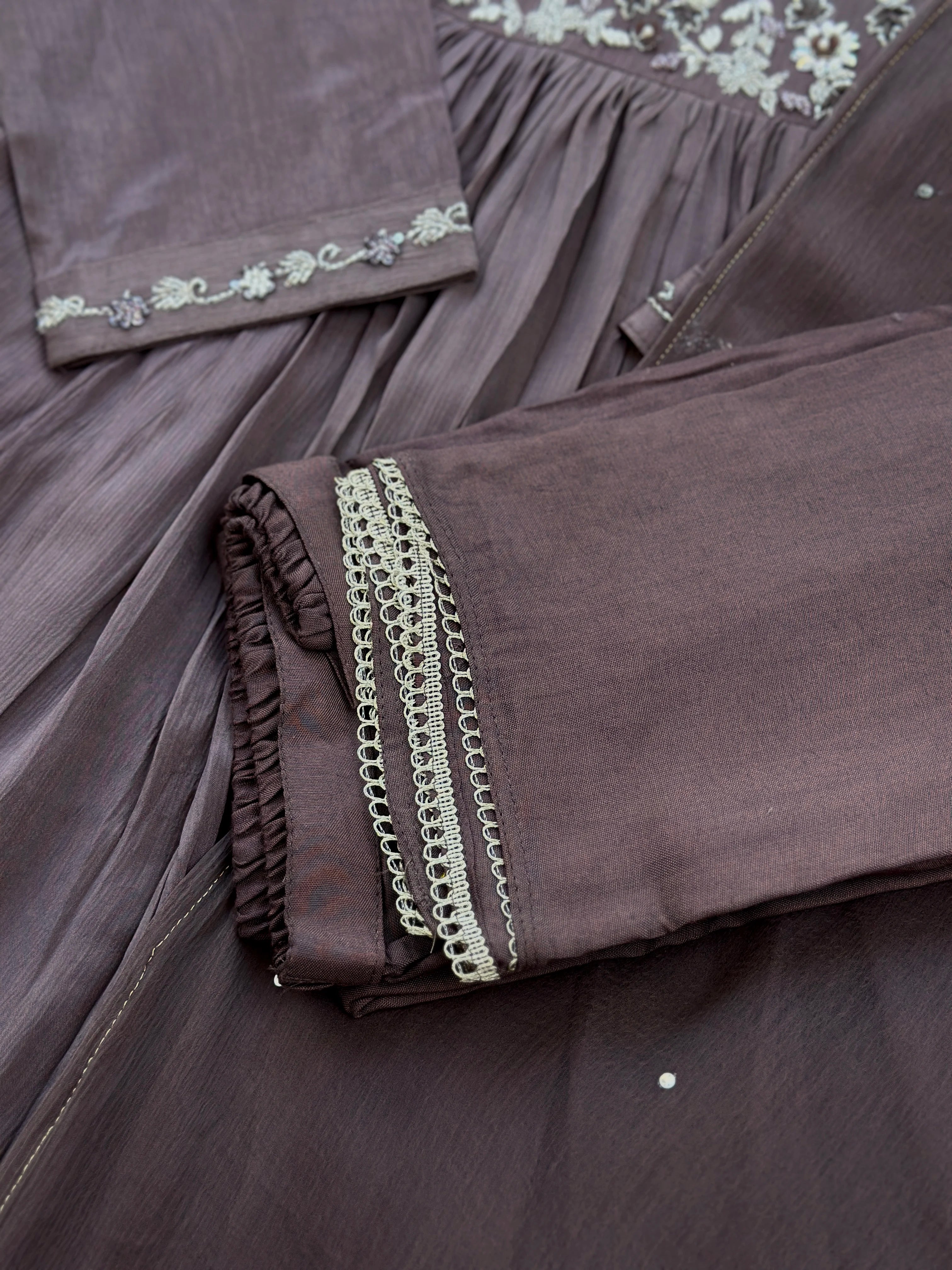 Pure Chinnon Hand Work Anarkali Kurti Set – Elegant Ready-to-Wear Ethnic Ensemble - Image 3