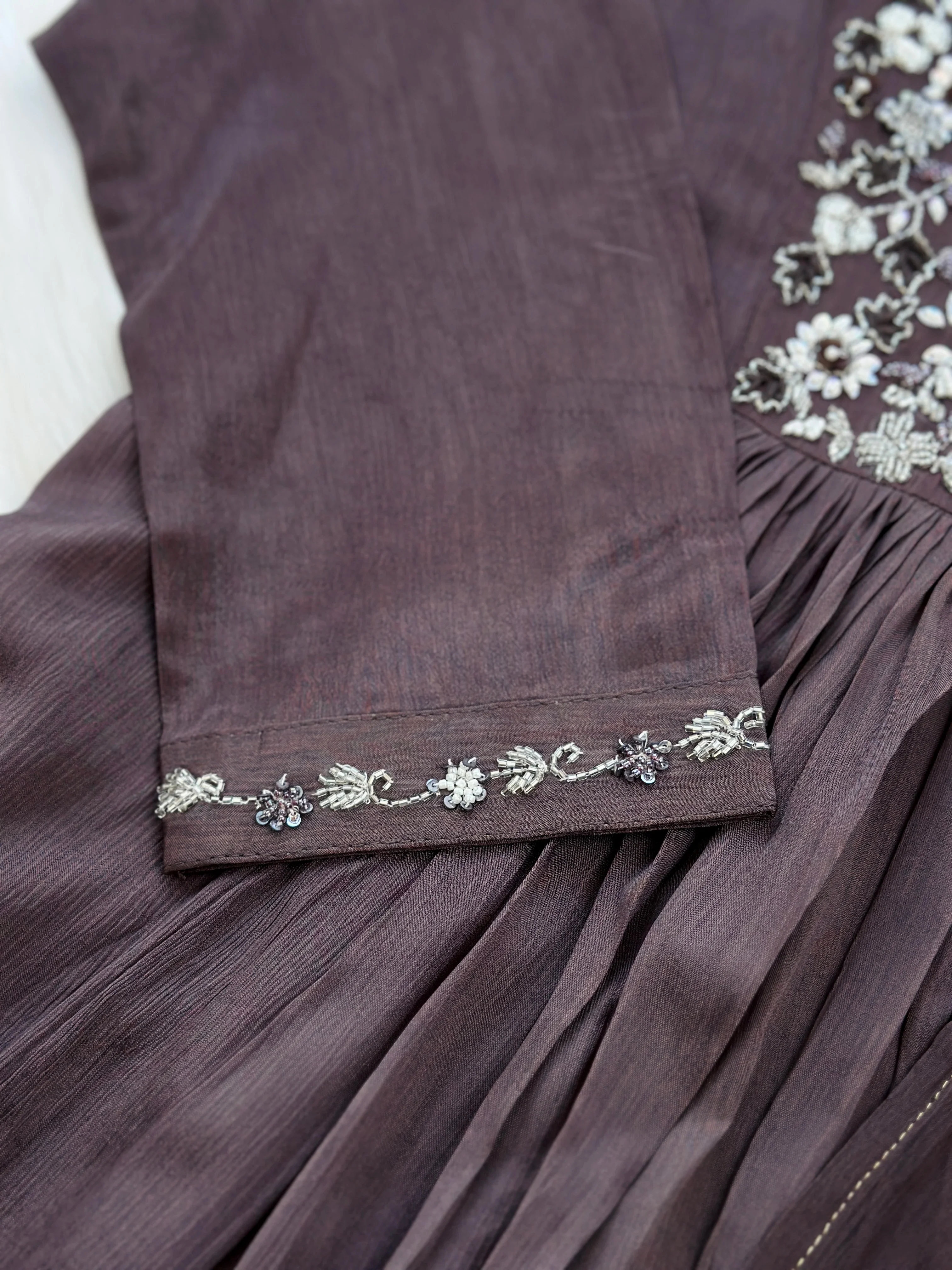Pure Chinnon Hand Work Anarkali Kurti Set – Elegant Ready-to-Wear Ethnic Ensemble - Image 4