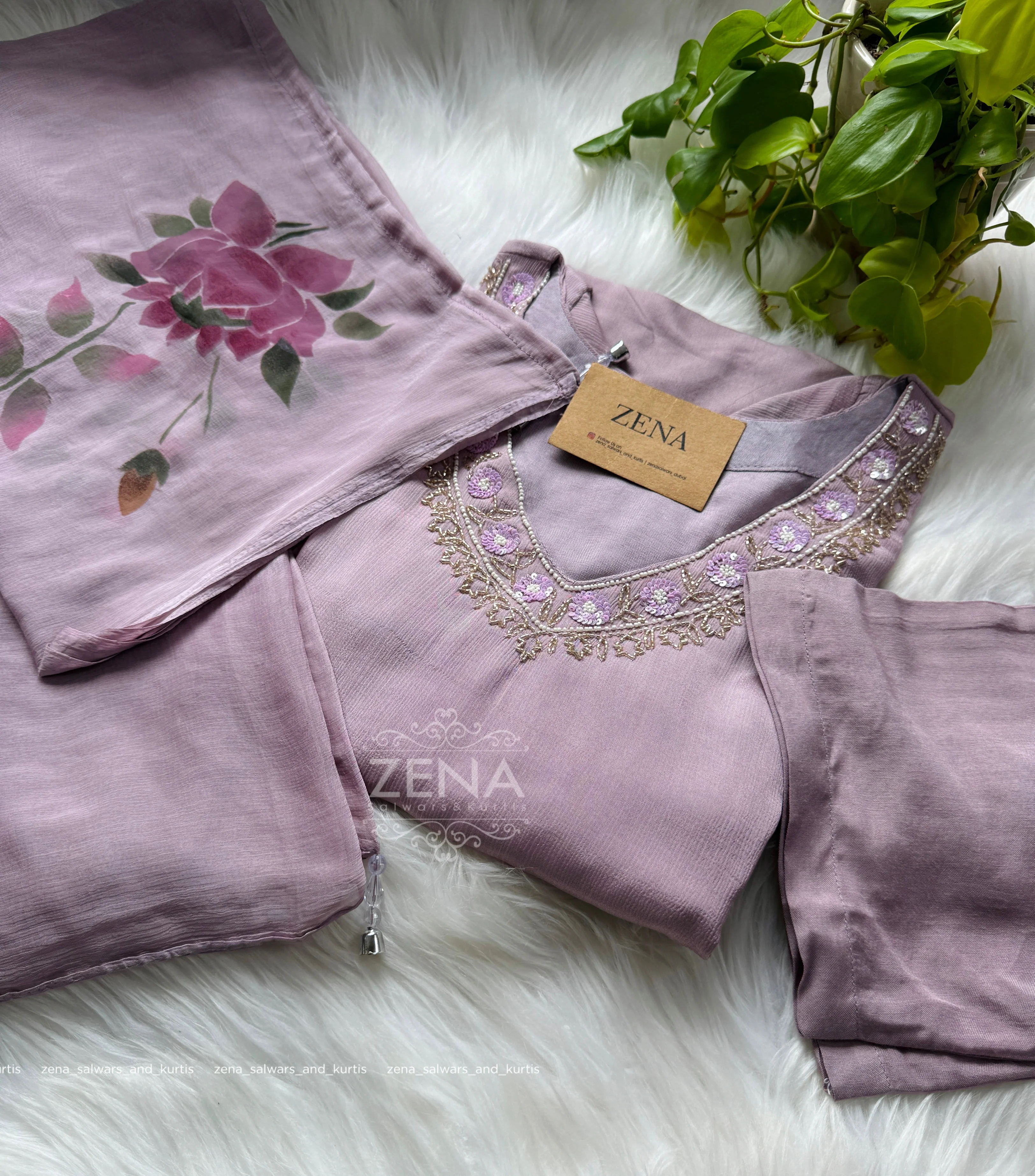 Pure Chinon Handwork Kurti Set β Subtle Luxury for Every Occasion