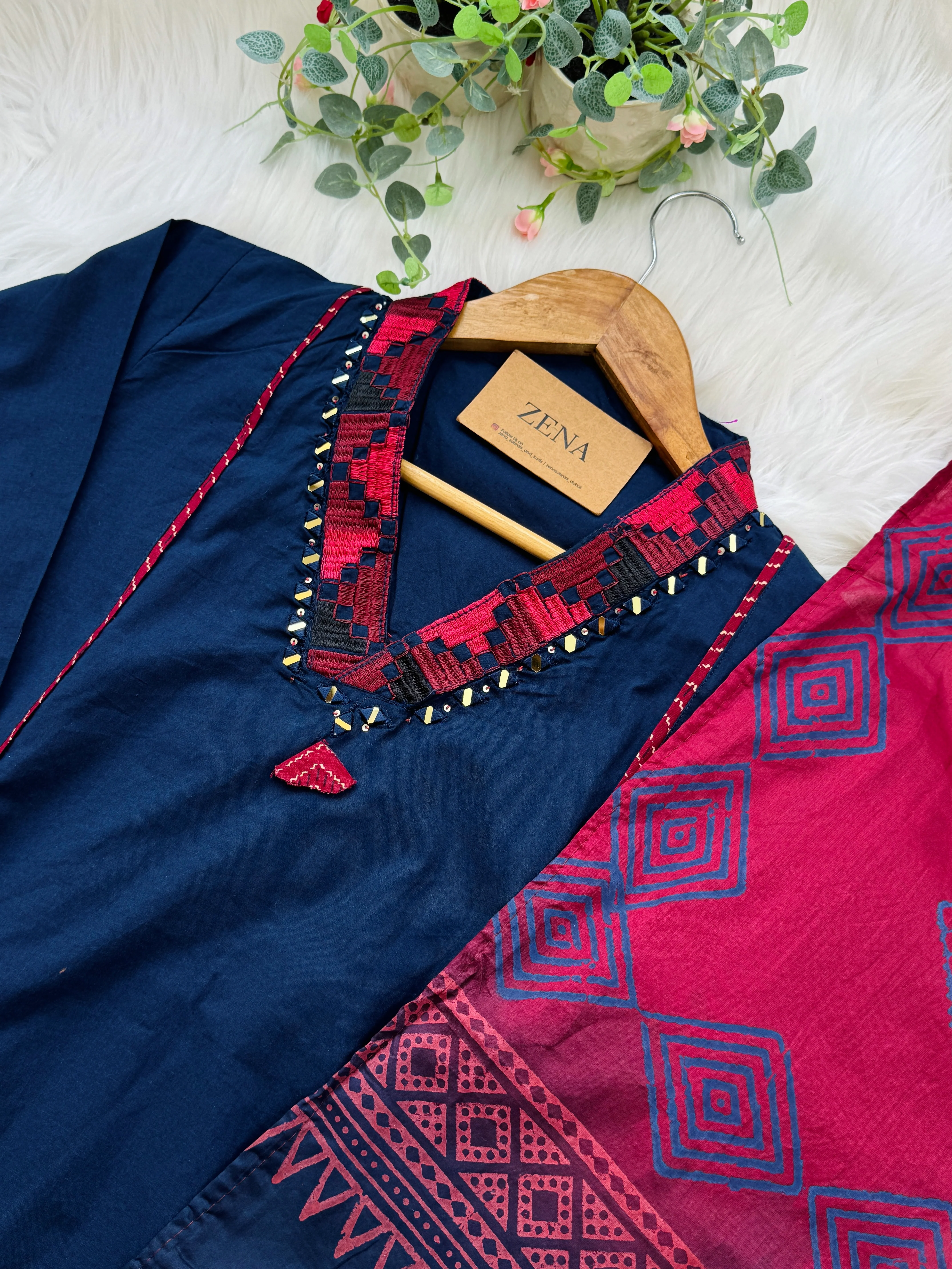 Pure Cotton Embroidered Mirror Work Kurti Set - Image 4