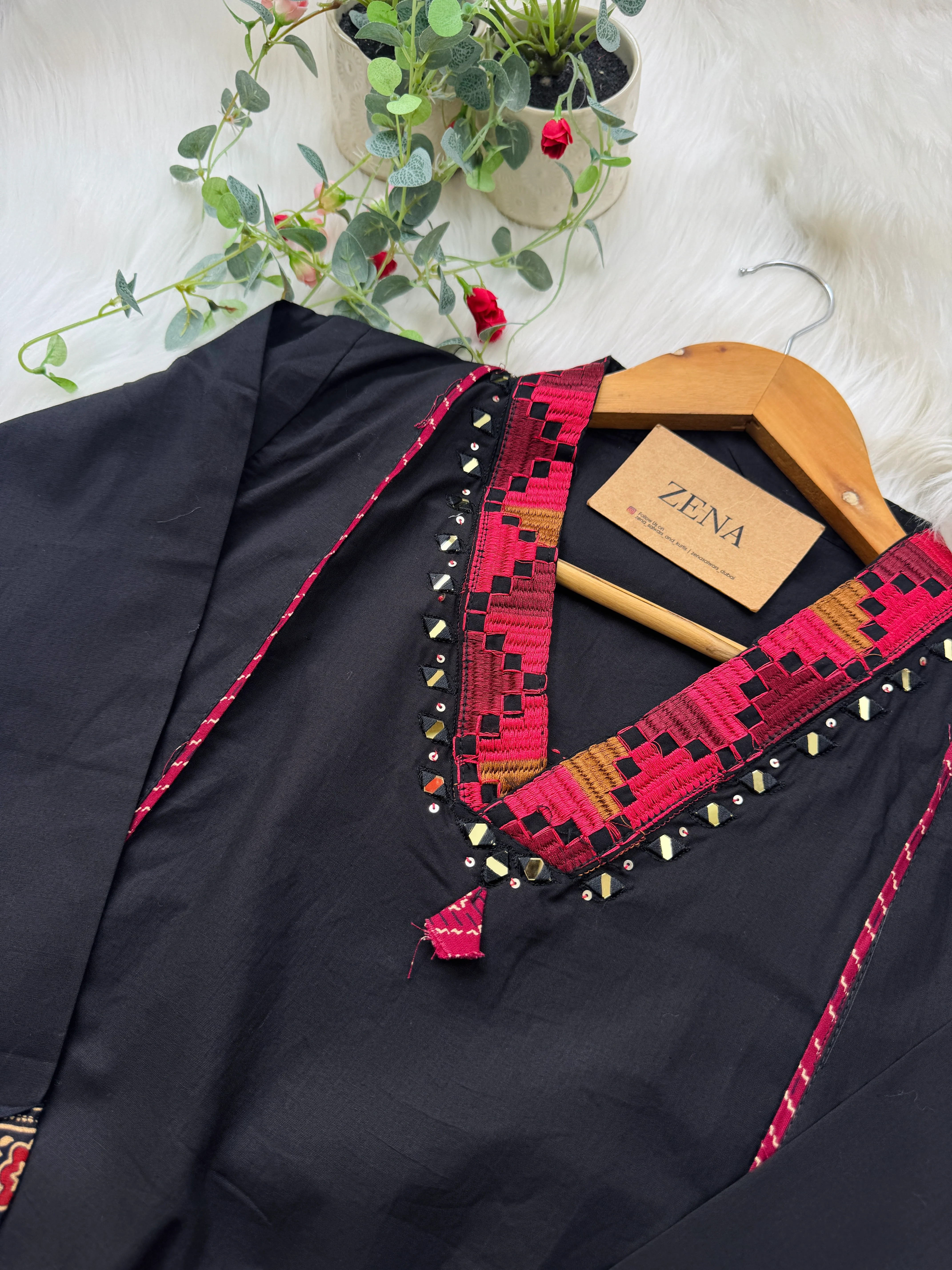 Pure Cotton Embroidered Mirror Work Kurti Set - Image 6