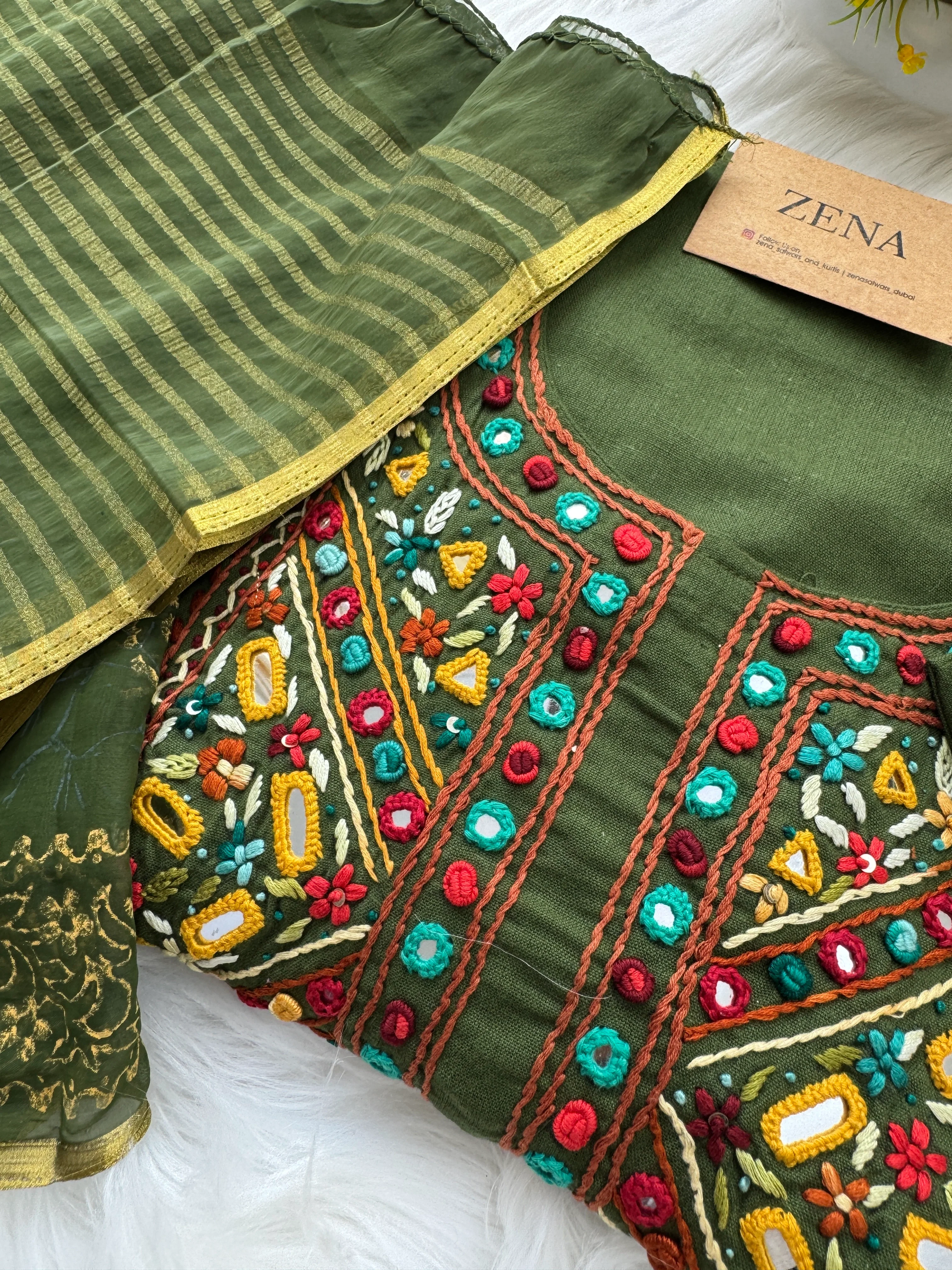 Pure Cotton Hand-Detailed Mirror Work Kurti Set - Image 4