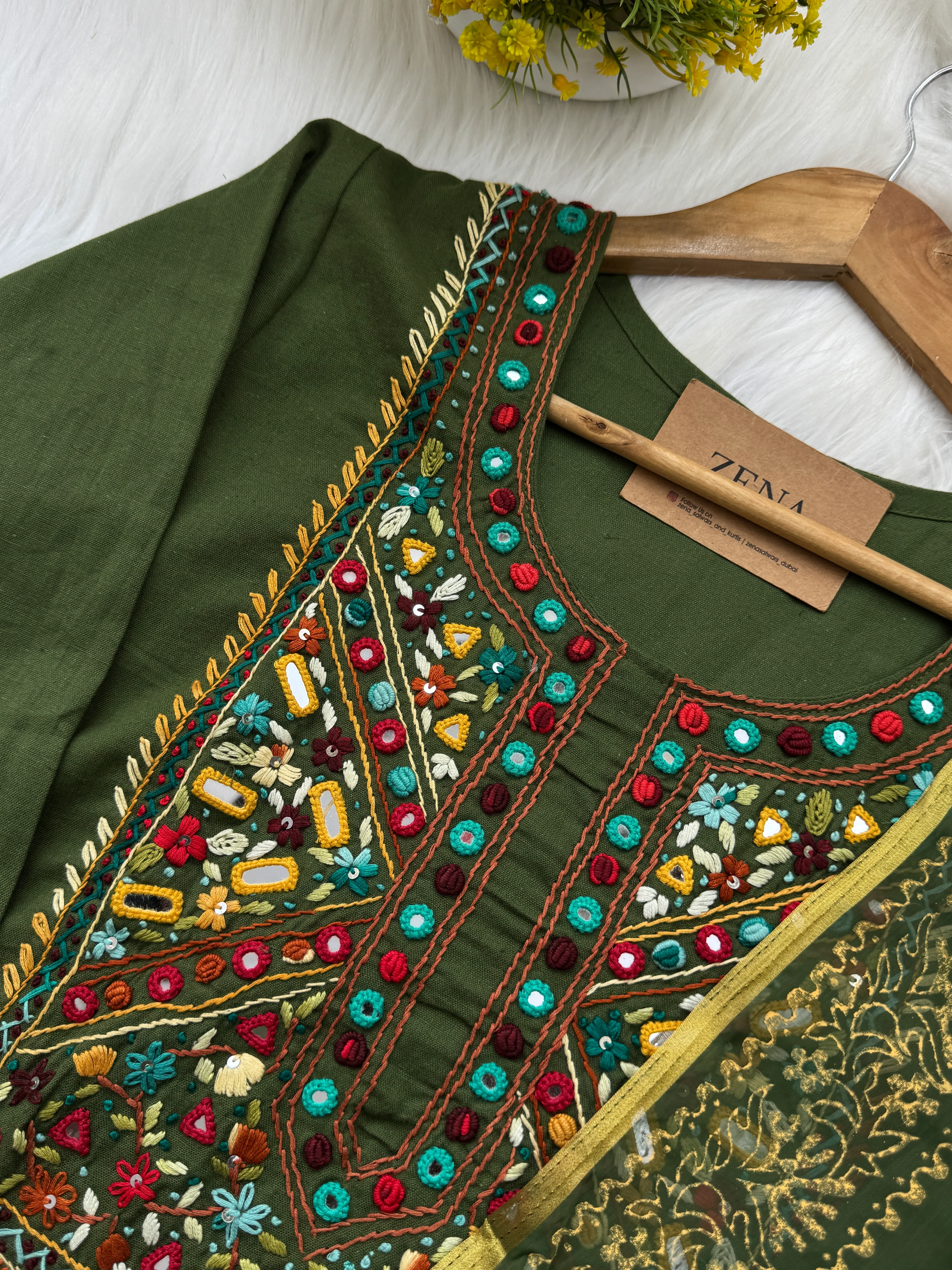 Pure Cotton Hand-Detailed Mirror Work Kurti Set - Image 7