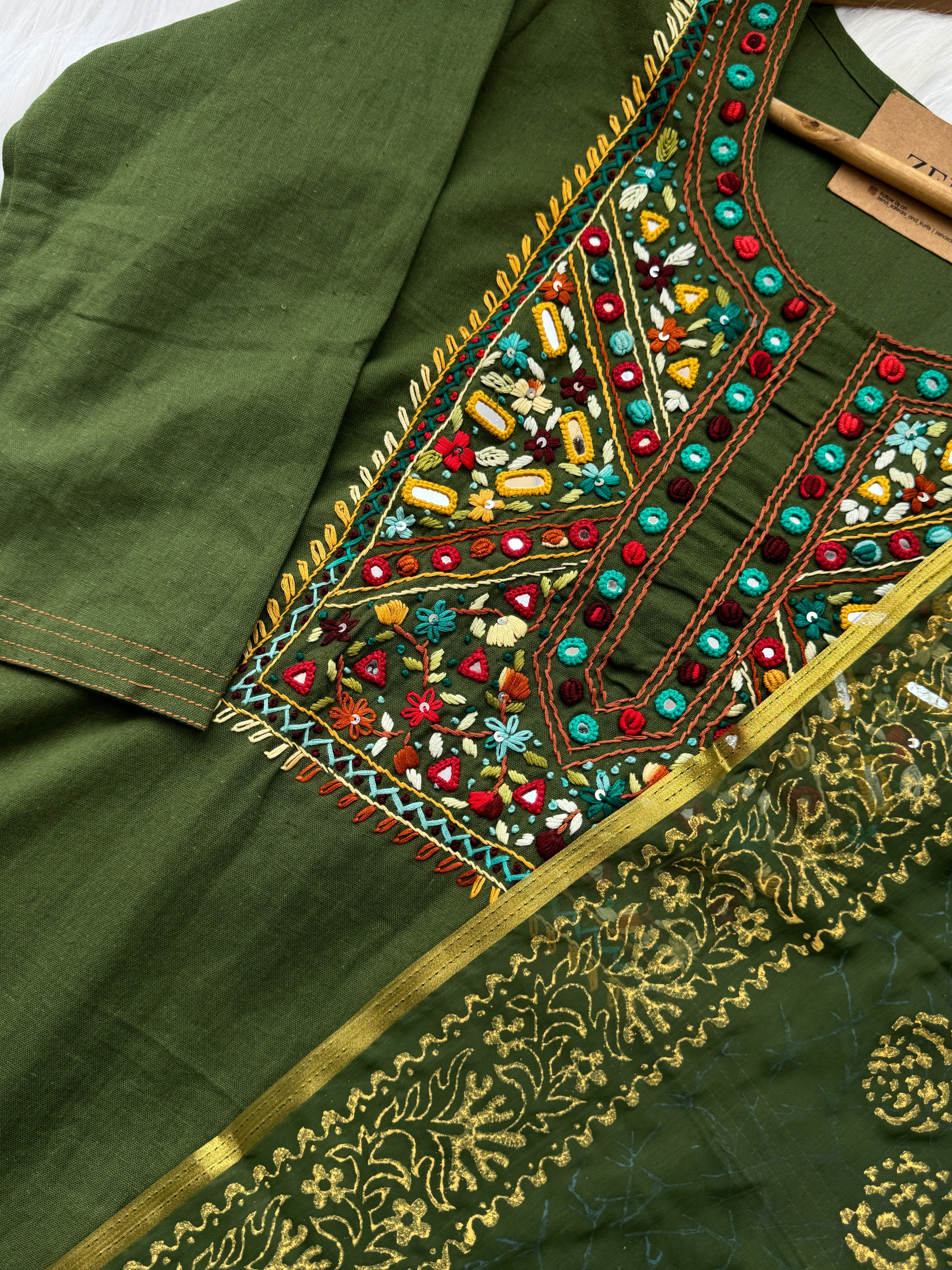 Pure Cotton Hand-Detailed Mirror Work Kurti Set - Image 8