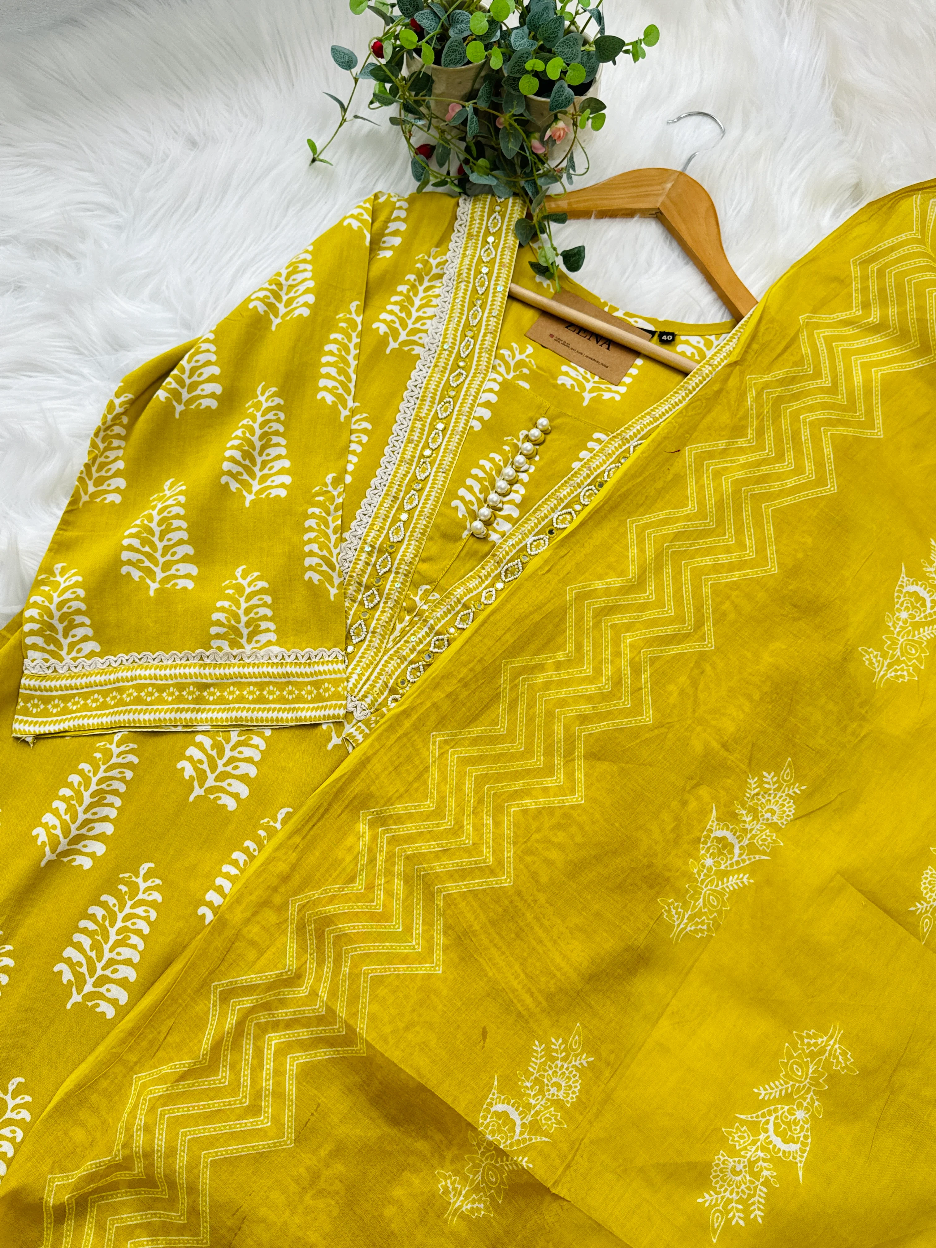 Pure Cotton Hand Detailed Slitted Kurti Set โ Comfortable & Stylish ๐ฟ - Image 3