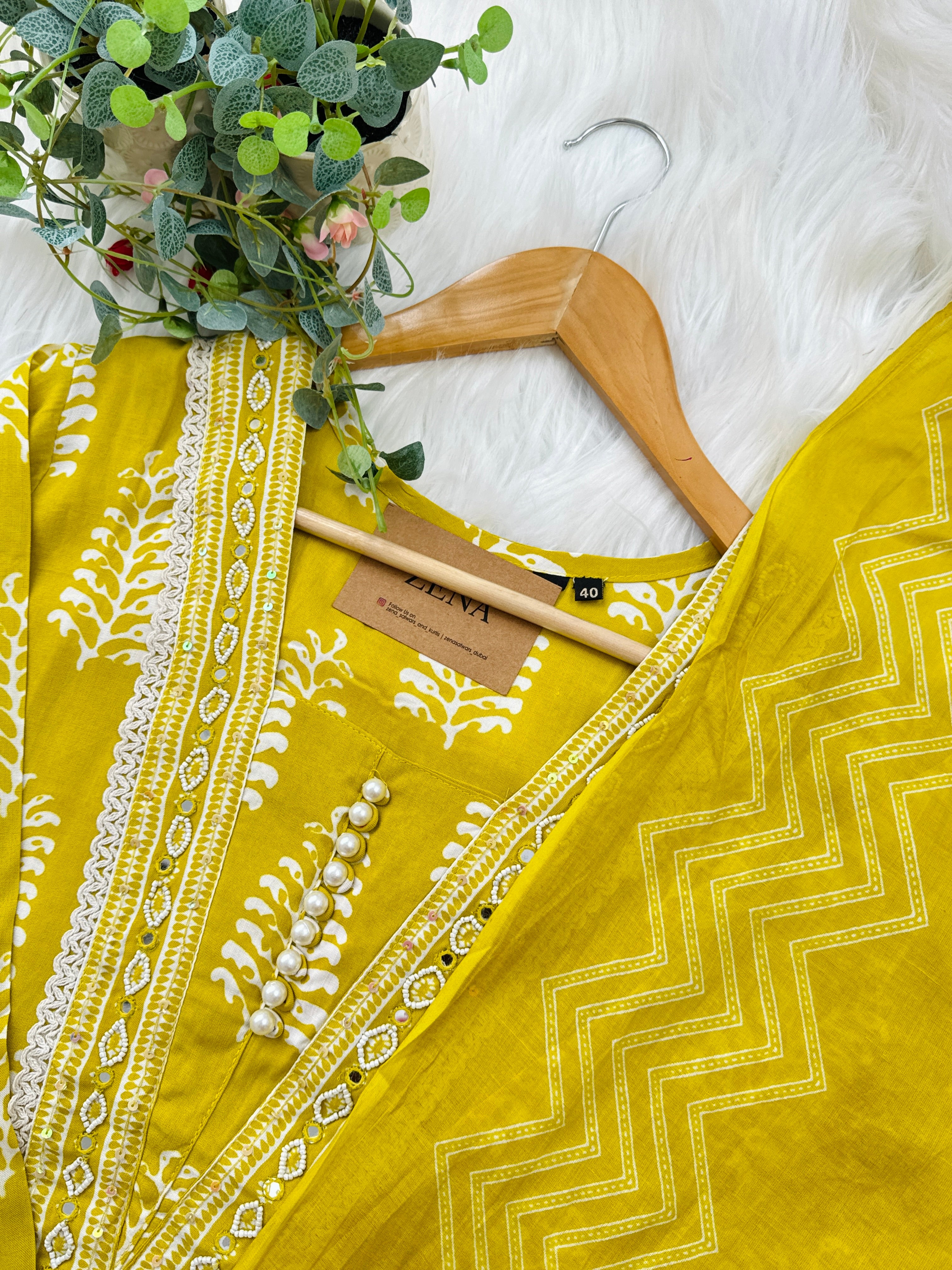 Pure Cotton Hand Detailed Slitted Kurti Set โ Comfortable & Stylish ๐ฟ - Image 4
