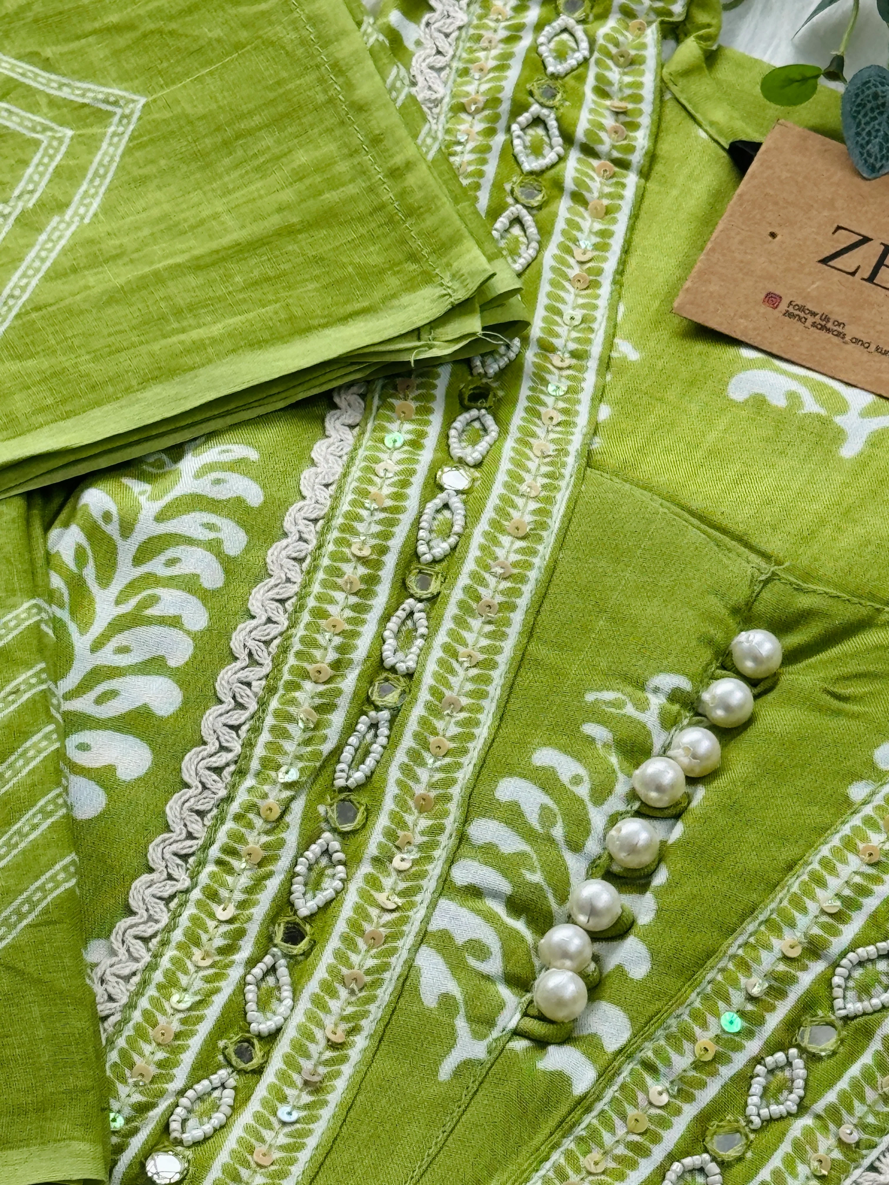 Pure Cotton Hand Detailed Slitted Kurti Set โ Comfortable & Stylish ๐ฟ - Image 4