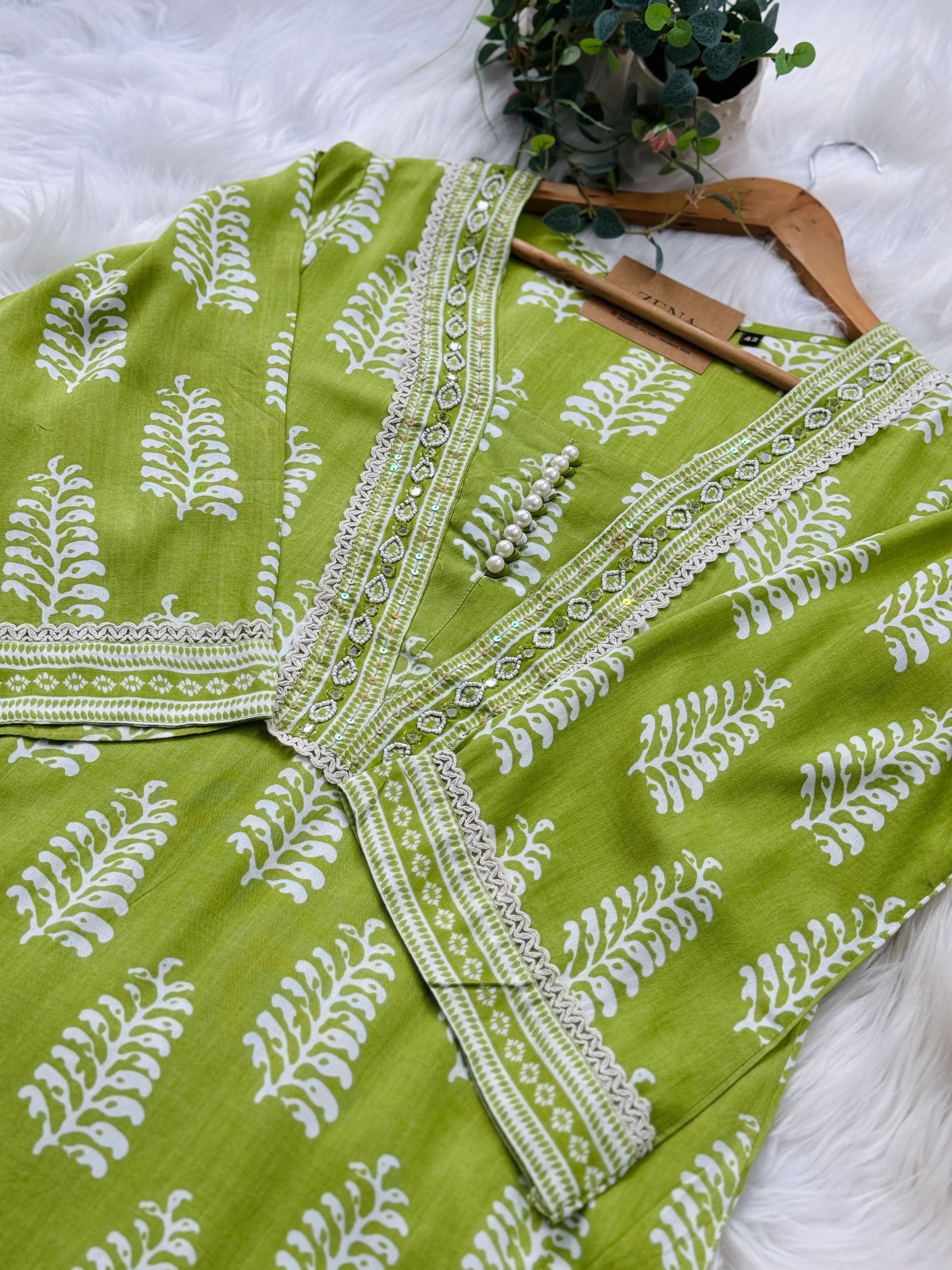 Pure Cotton Hand Detailed Slitted Kurti Set โ Comfortable & Stylish ๐ฟ - Image 5