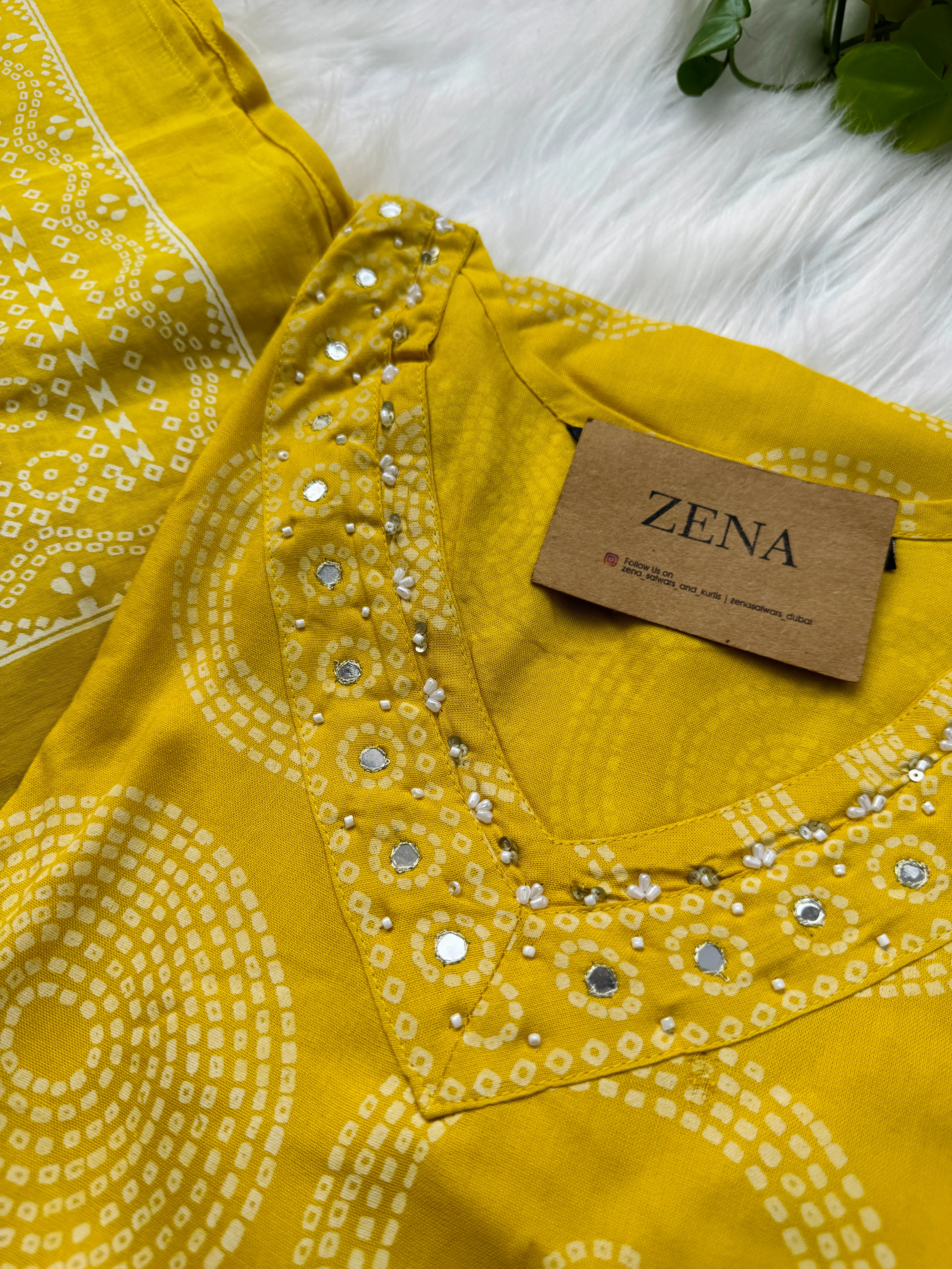 Pure Cotton Mirror Work Hand Embroidered Kurti Set - Image 3