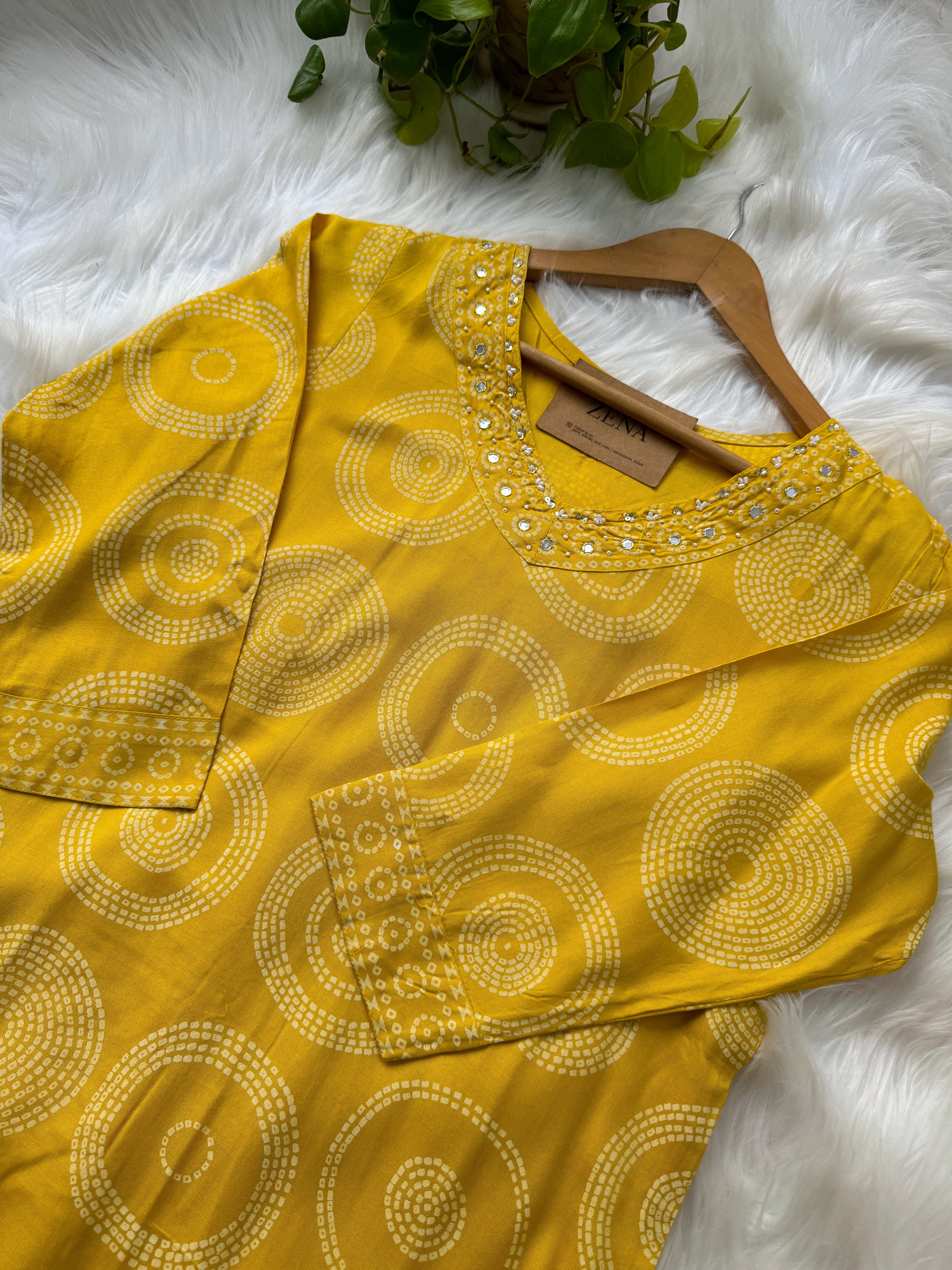 Pure Cotton Mirror Work Hand Embroidered Kurti Set - Image 4