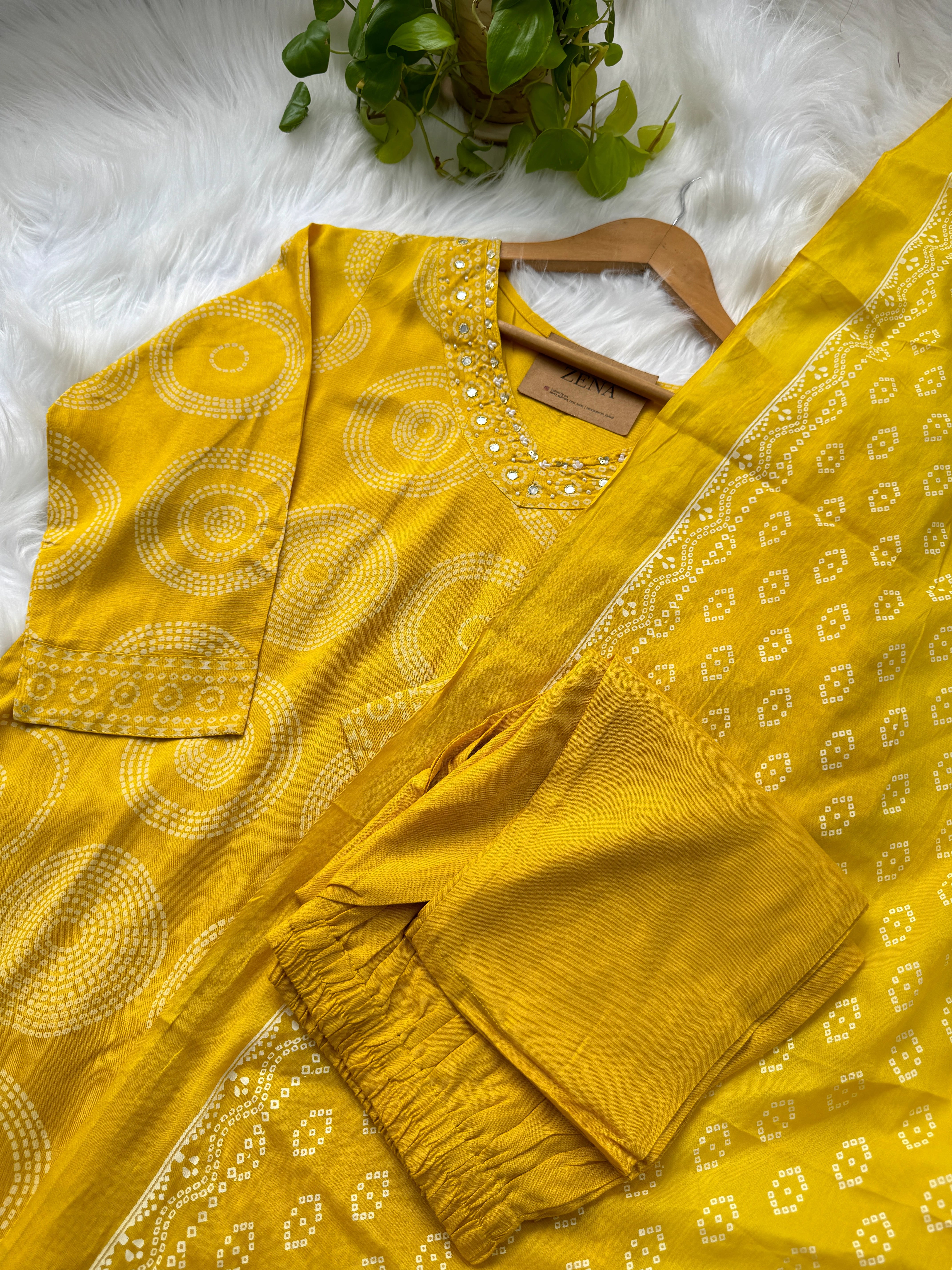 Pure Cotton Mirror Work Hand Embroidered Kurti Set - Image 5
