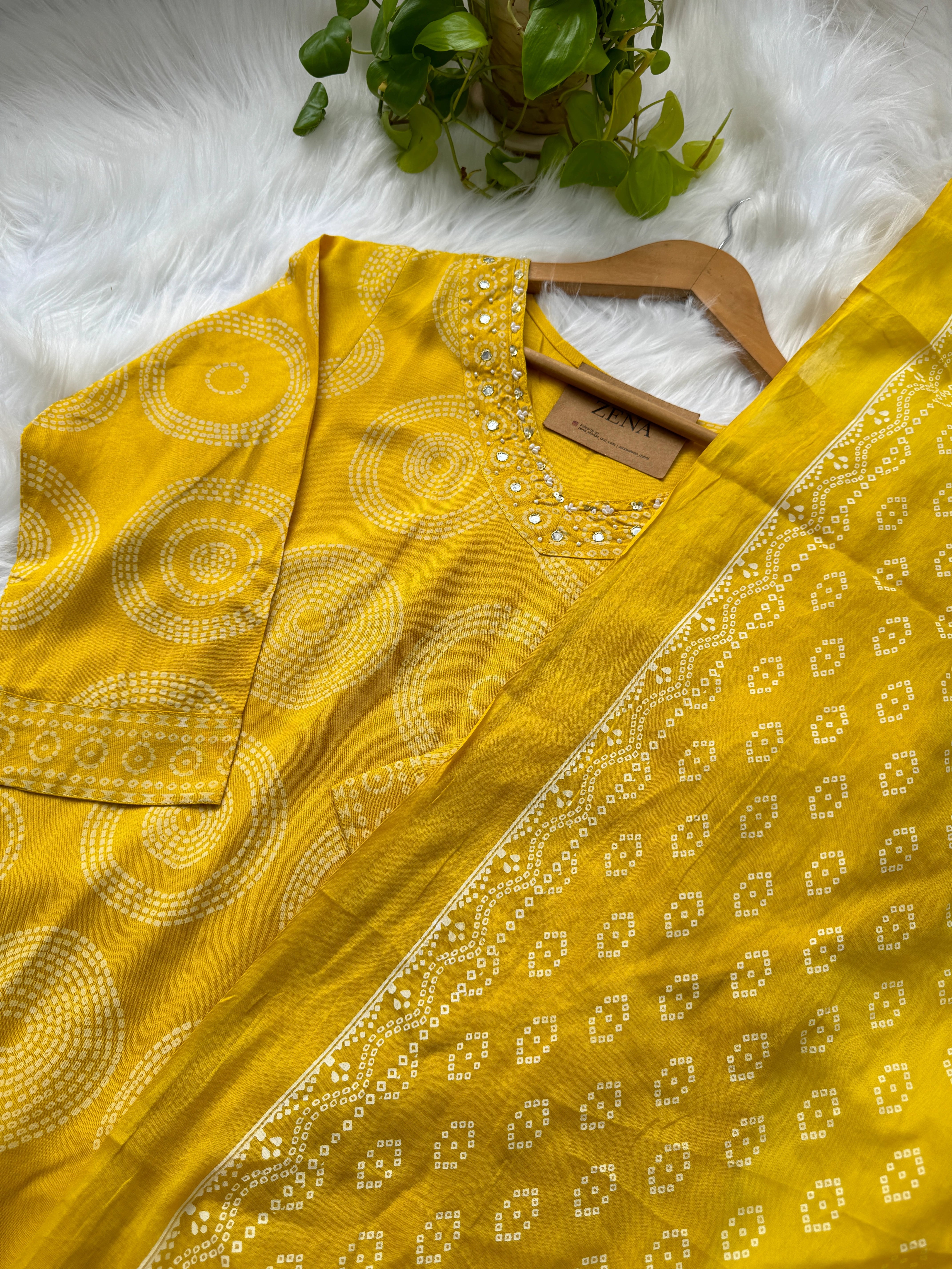 Pure Cotton Mirror Work Hand Embroidered Kurti Set - Image 6