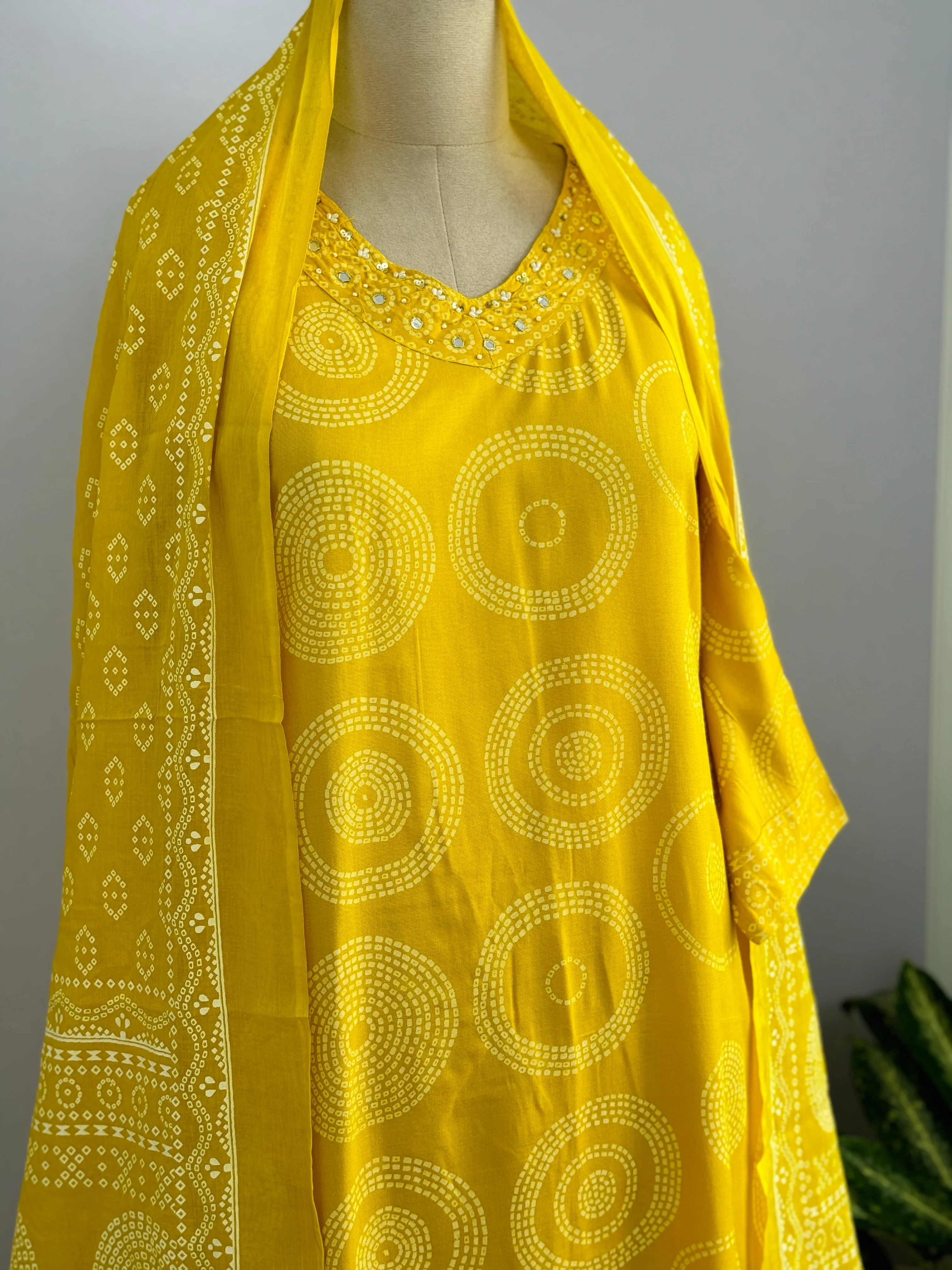 Pure Cotton Mirror Work Hand Embroidered Kurti Set - Image 7