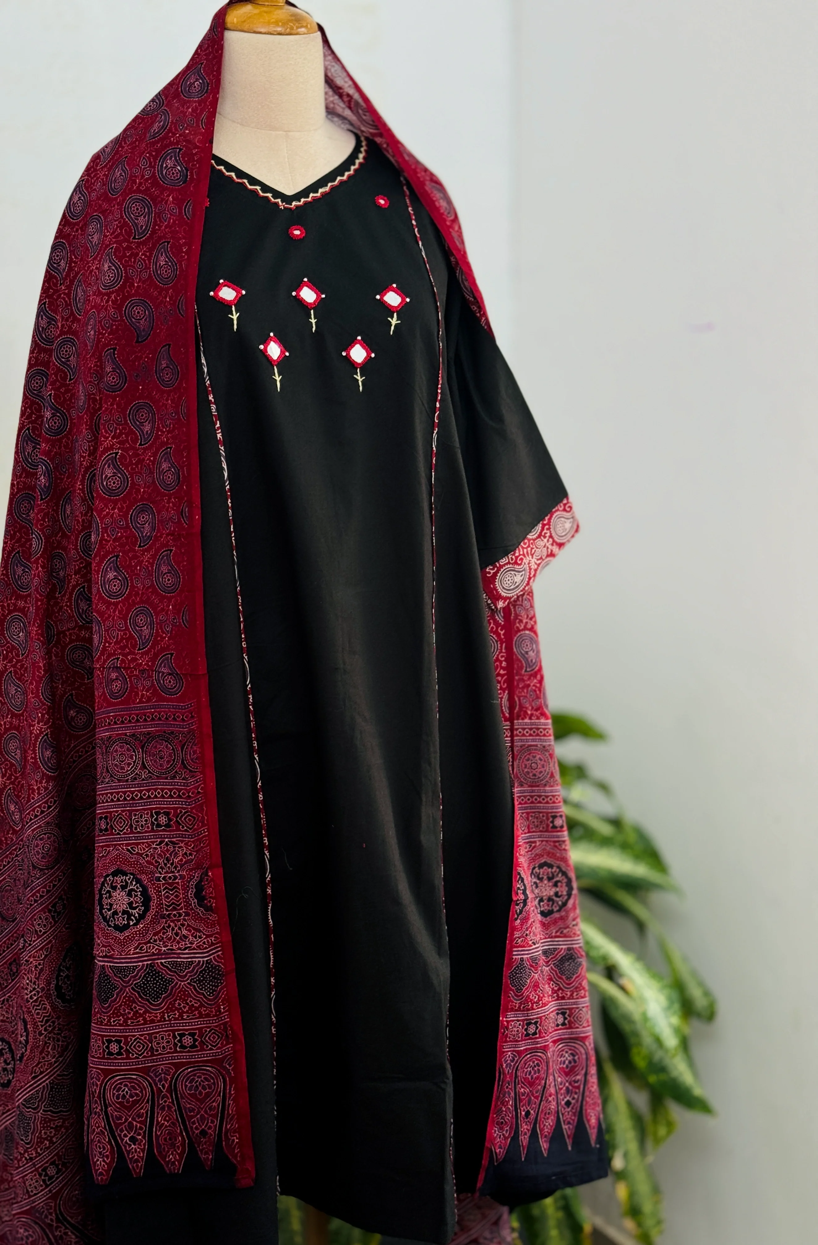 Pure Cotton Mirror Work Kurti Set β Top, Bottom & Dupatta - Image 2