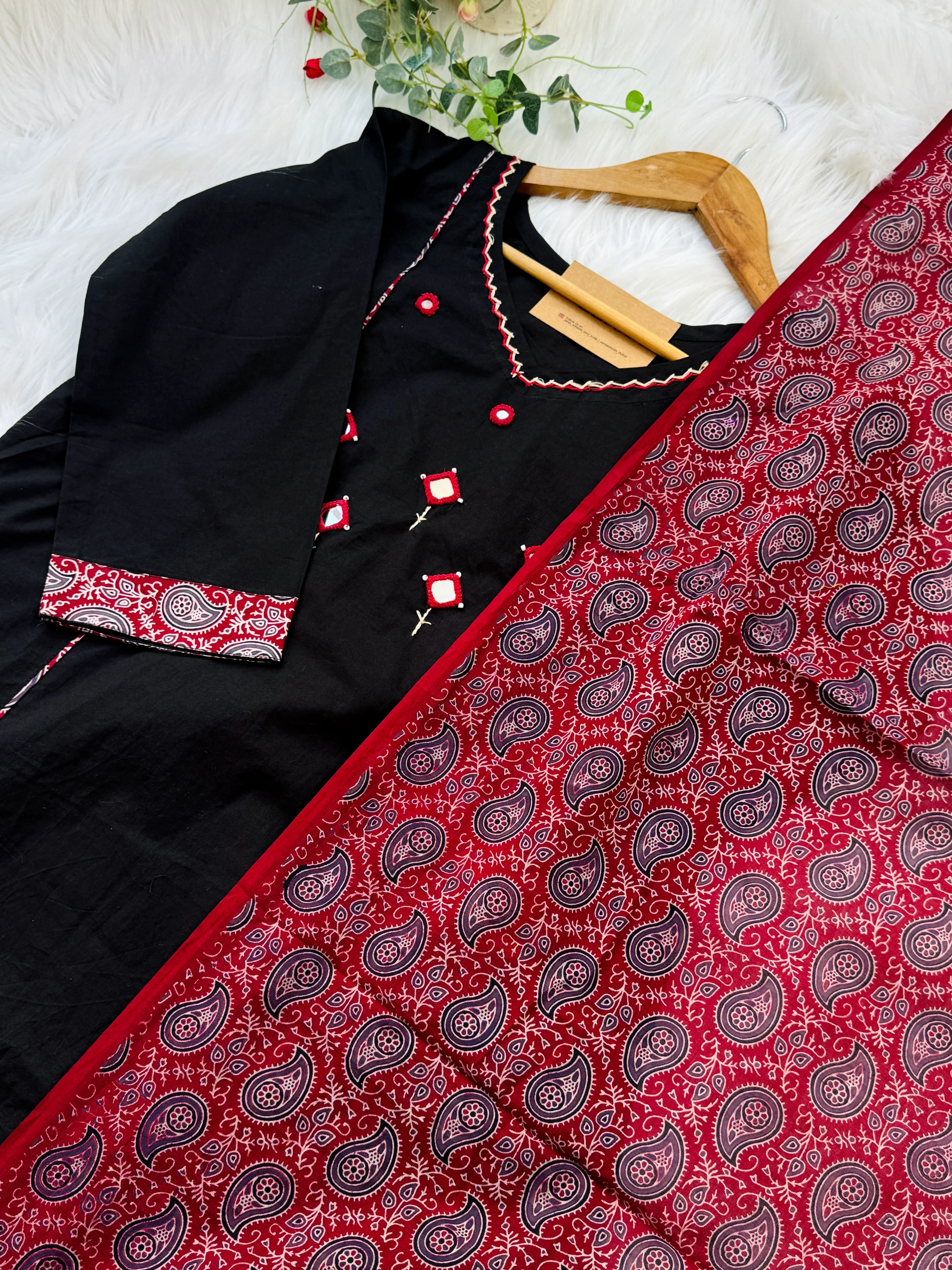 Pure Cotton Mirror Work Kurti Set β Top, Bottom & Dupatta - Image 3