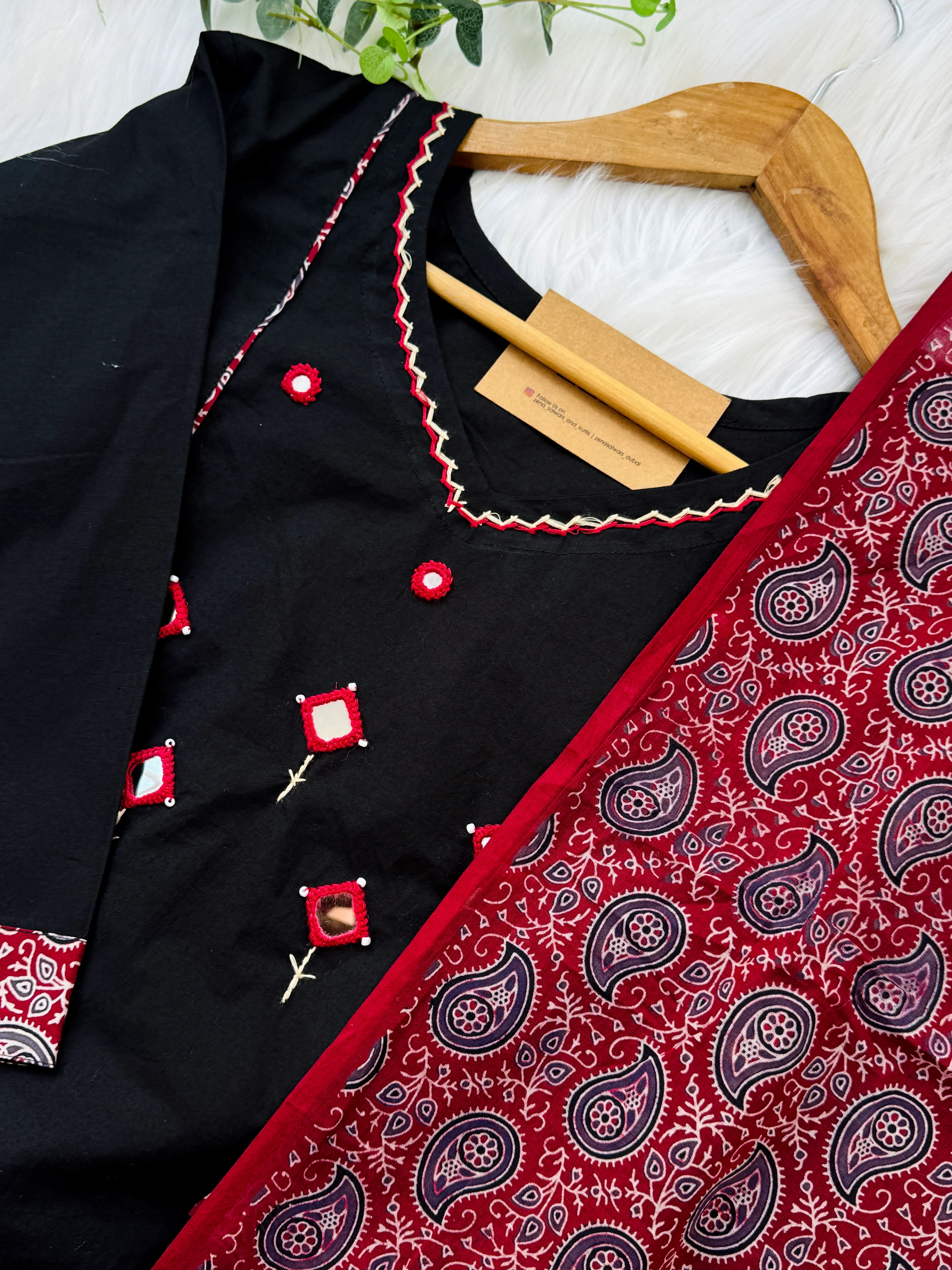 Pure Cotton Mirror Work Kurti Set β Top, Bottom & Dupatta - Image 4