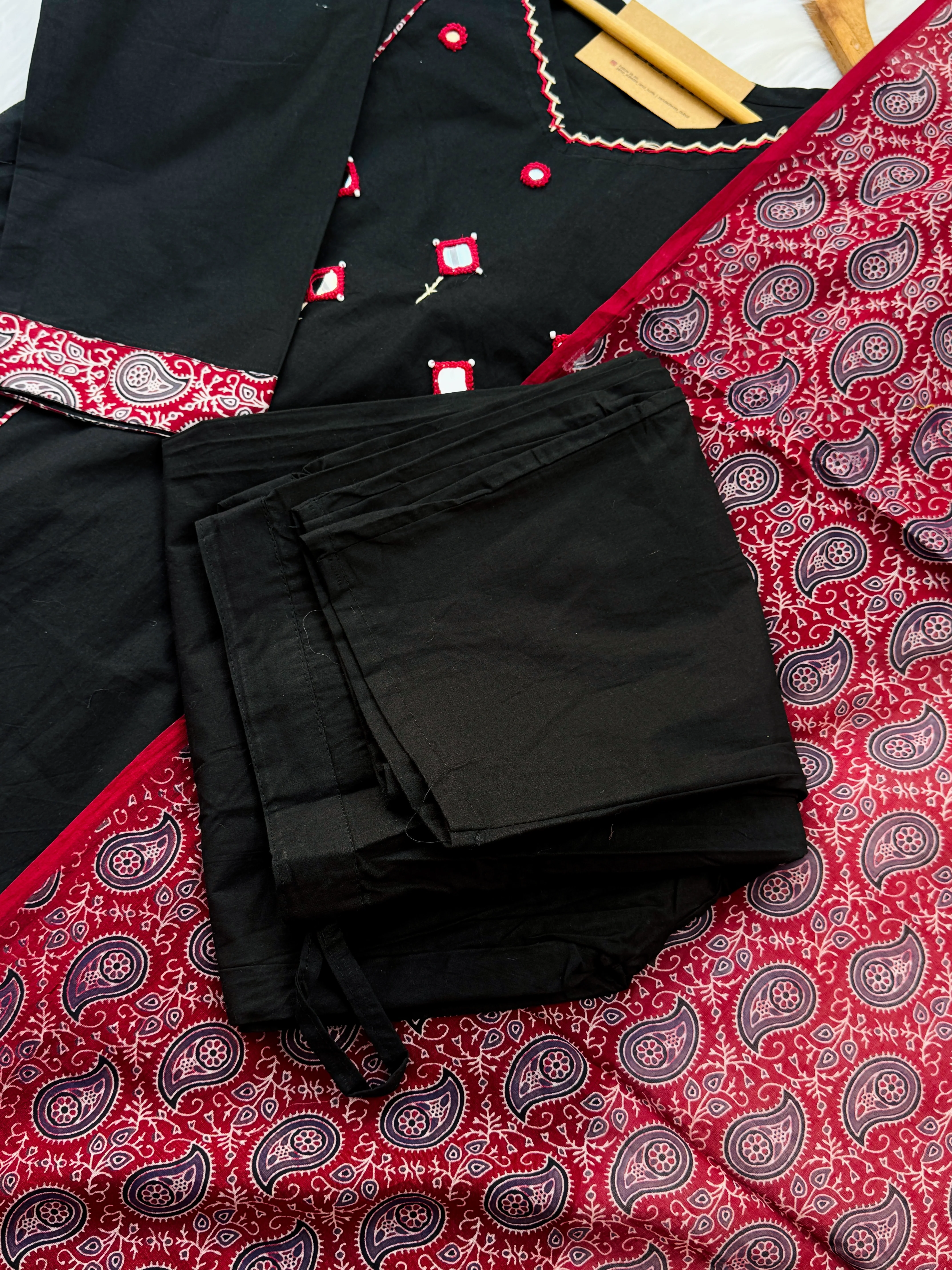 Pure Cotton Mirror Work Kurti Set β Top, Bottom & Dupatta - Image 6