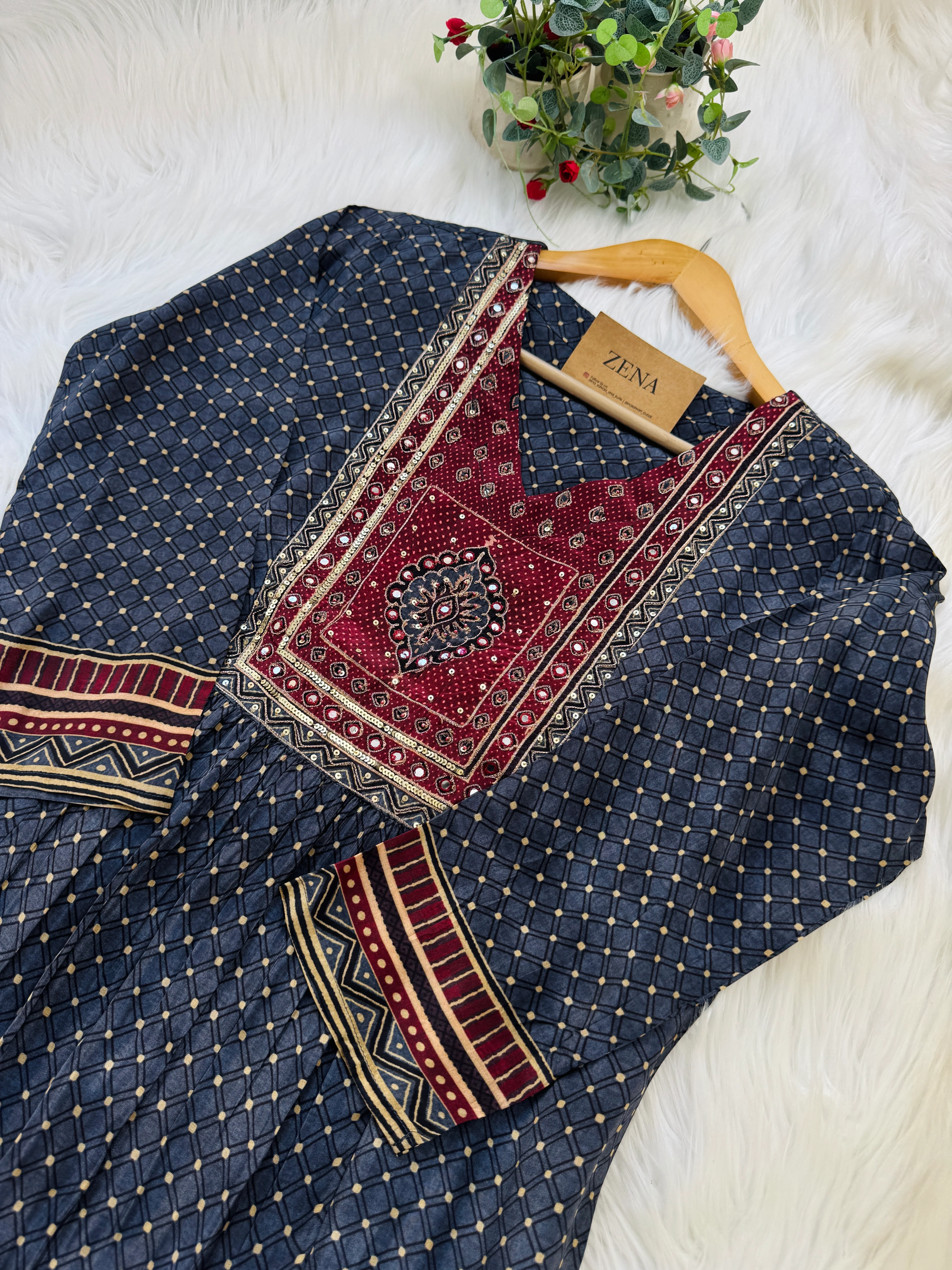 Pure Crepe Hand-Detailed Kurti Set - Image 2